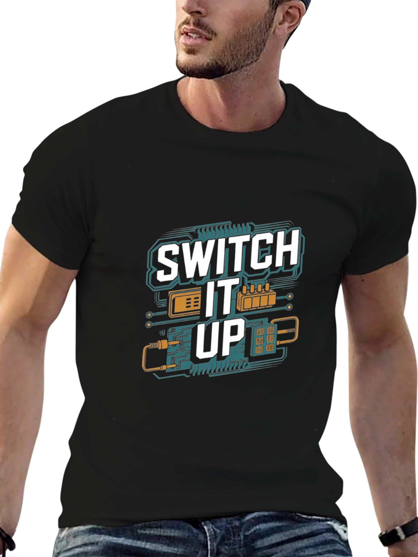 Switch It Up Black T-Shirt - Tech Inspired Design