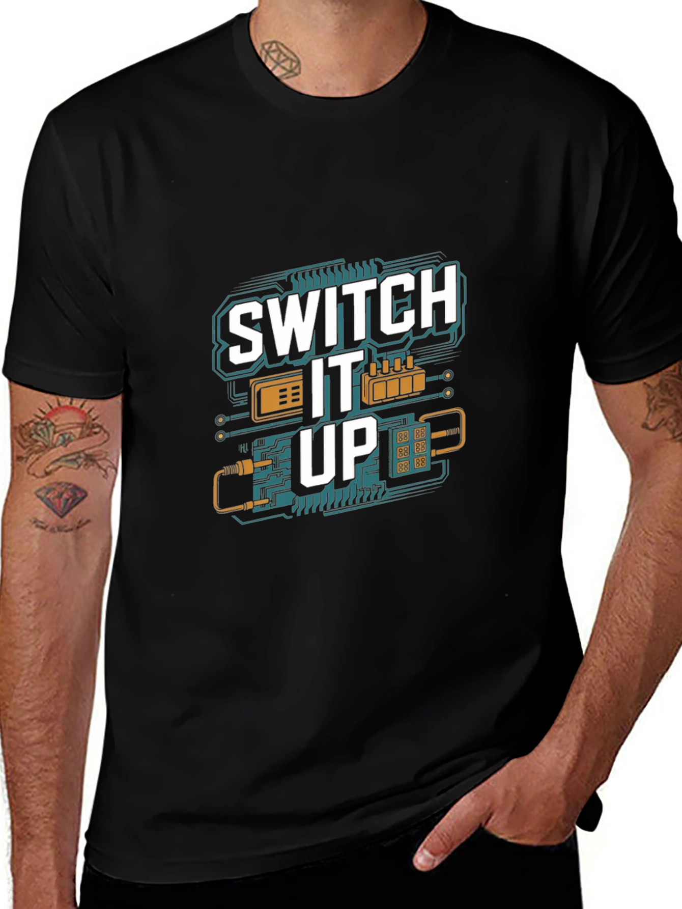 Switch It Up Black T-Shirt - Tech Inspired Design