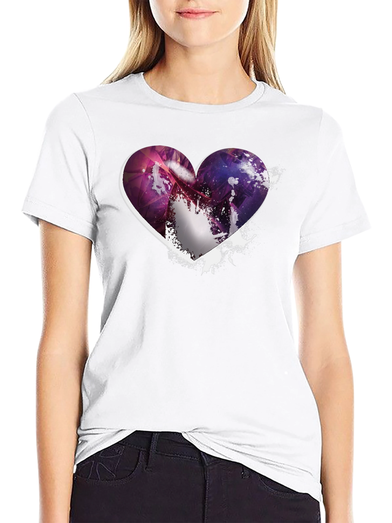 Heart Galaxy Graphic Black T-Shirt