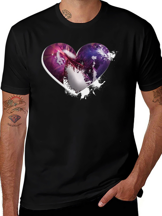 Heart Galaxy Graphic Black T-Shirt