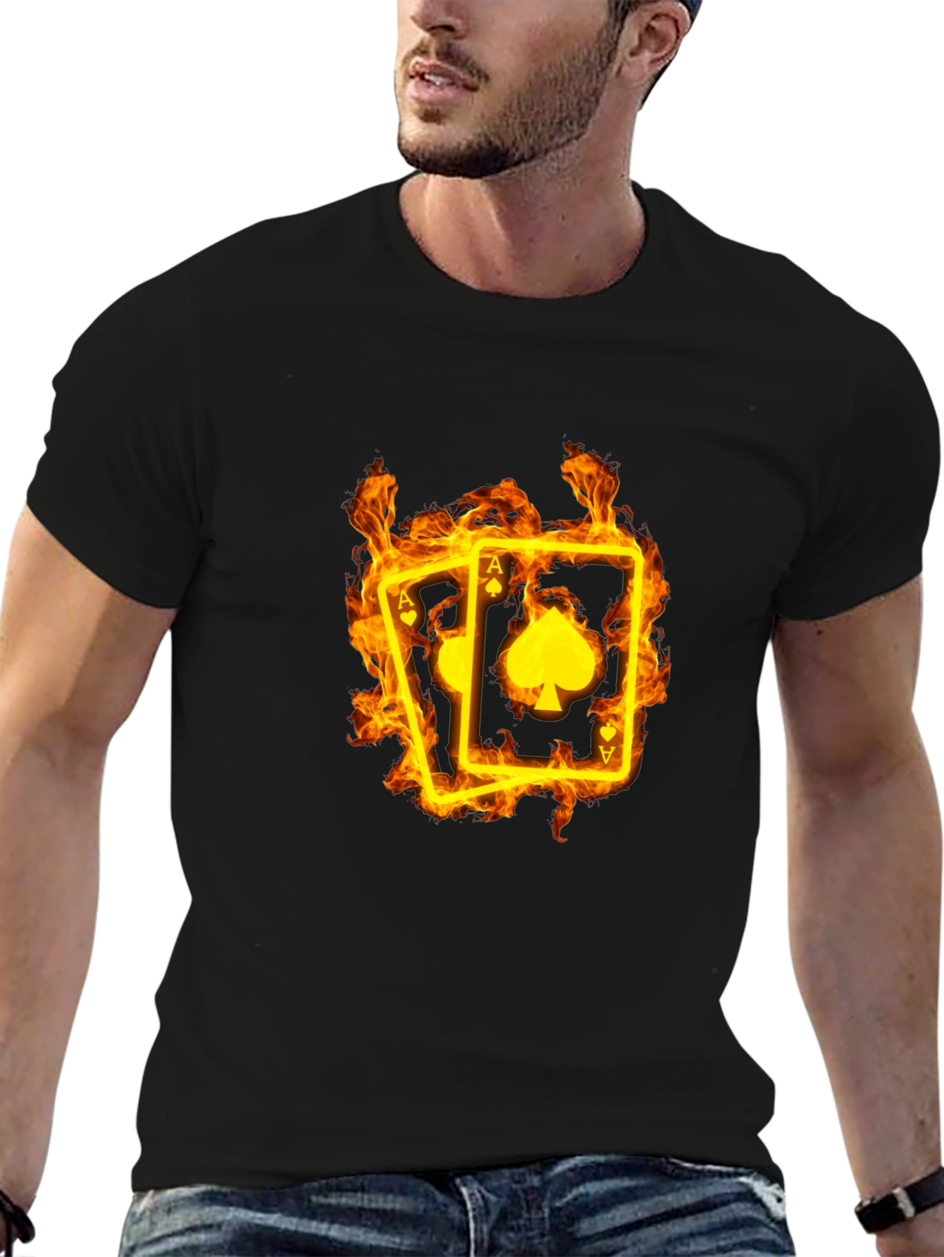 Ace of Spades Flaming Card Black T-Shirt
