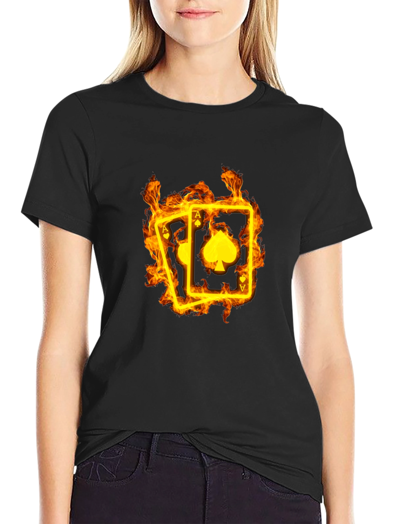 Ace of Spades Flaming Card Black T-Shirt