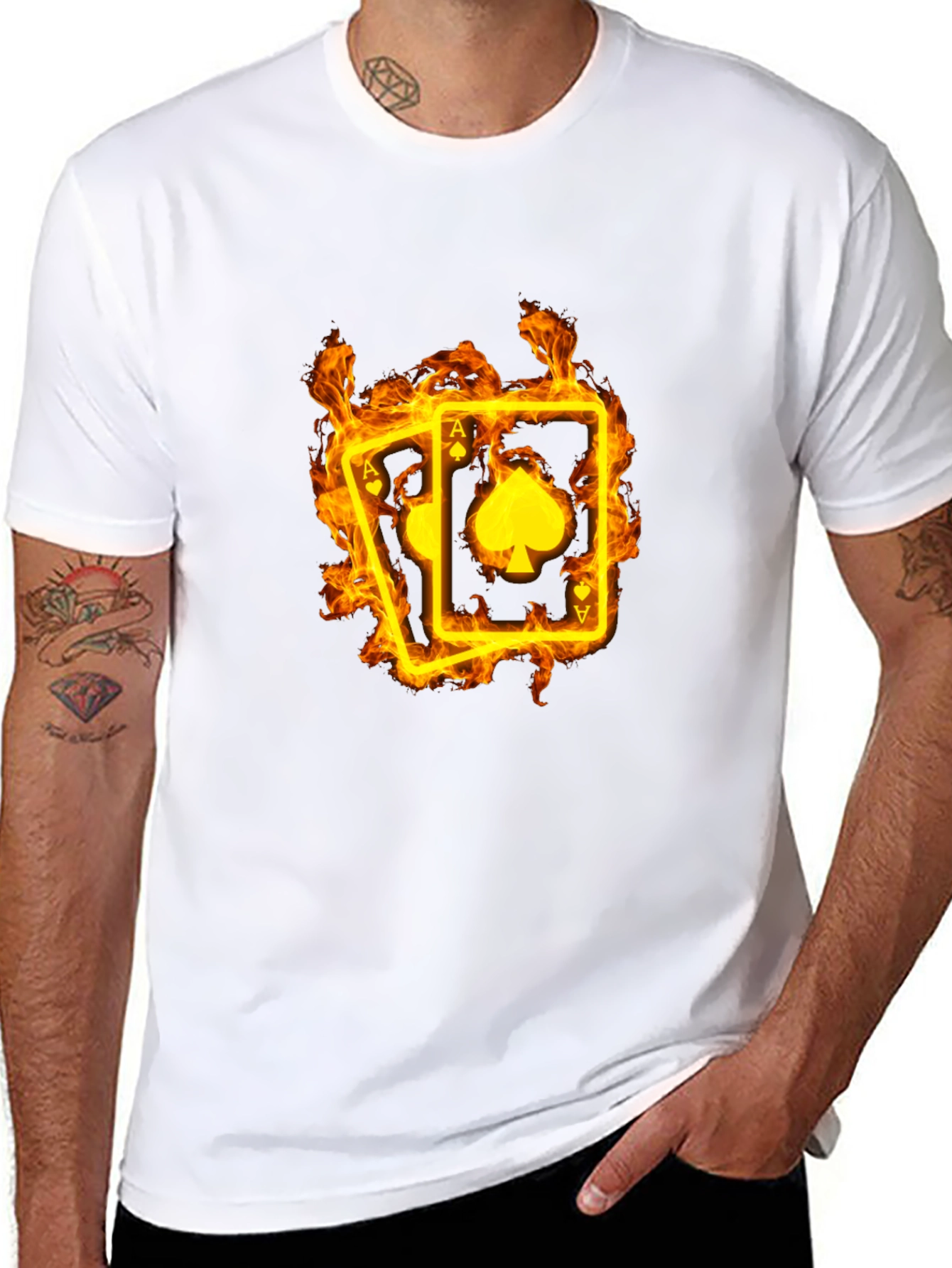 Ace of Spades Flaming Card Black T-Shirt