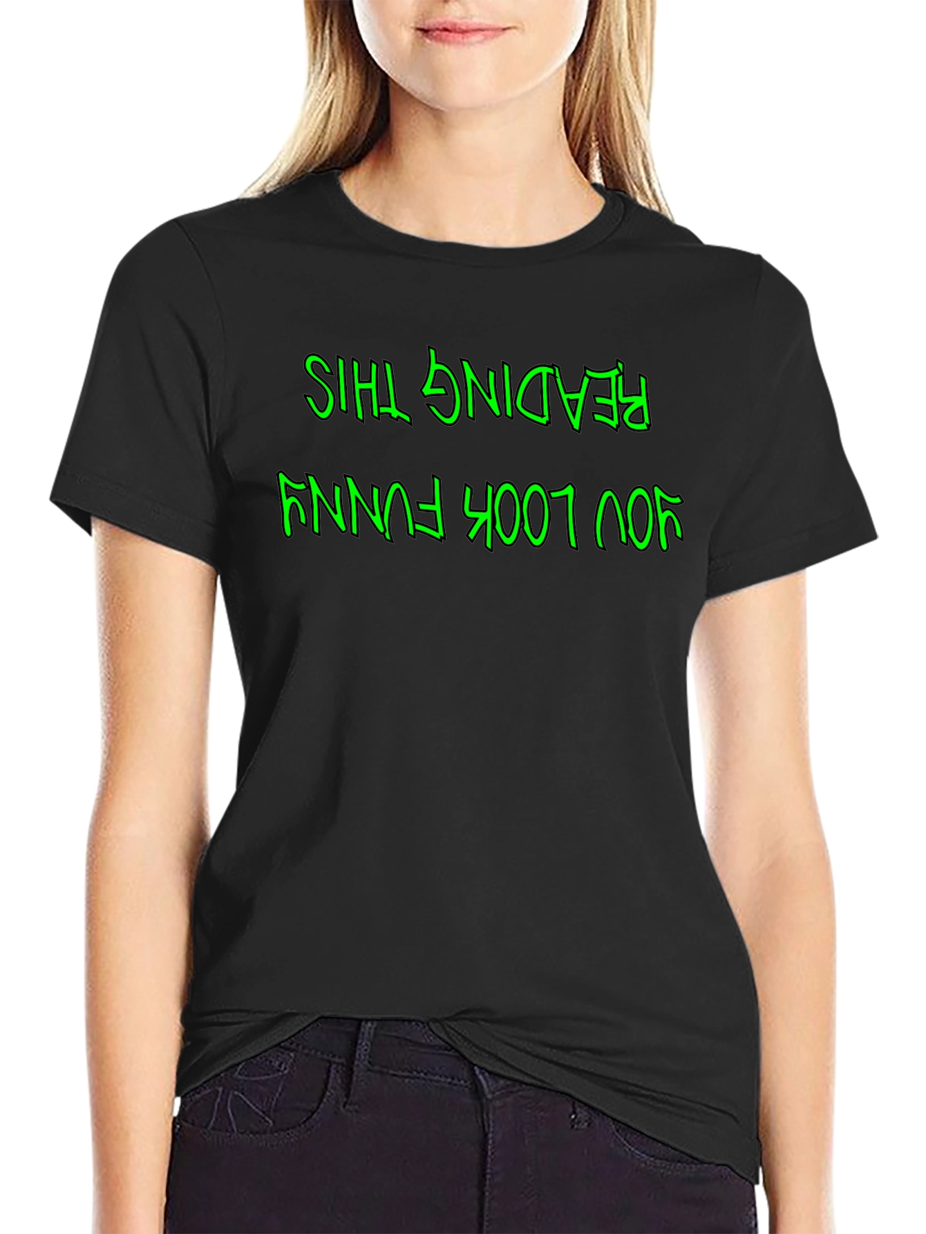 Funny Upside Down Text Graphic T-Shirt