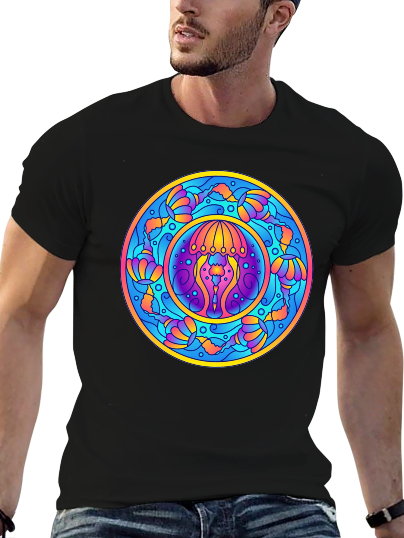Psychedelic Jellyfish Mandala T-Shirt - Vivid Graphic Tee