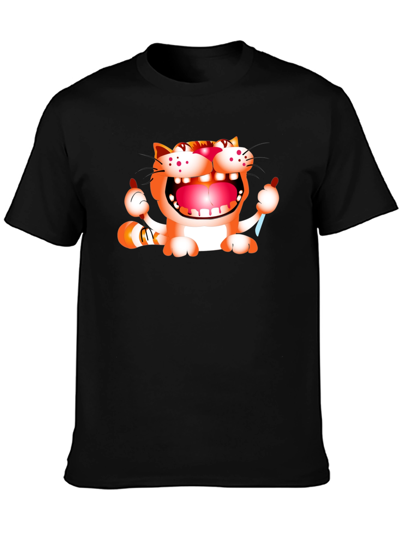 Cartoon Cat Graphic Black T-Shirt