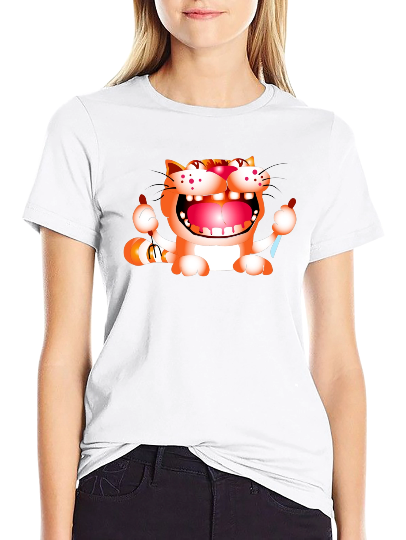 Cartoon Cat Graphic Black T-Shirt