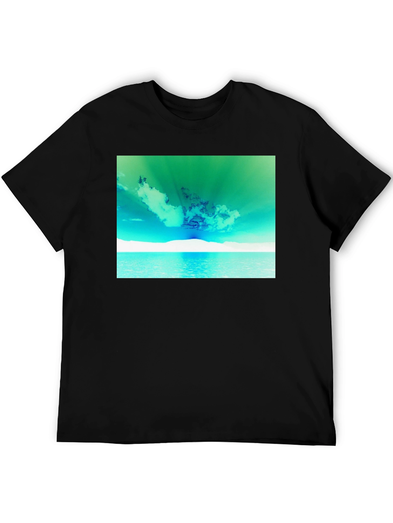 Vibrant Sky & Sea Graphic Tee - Black