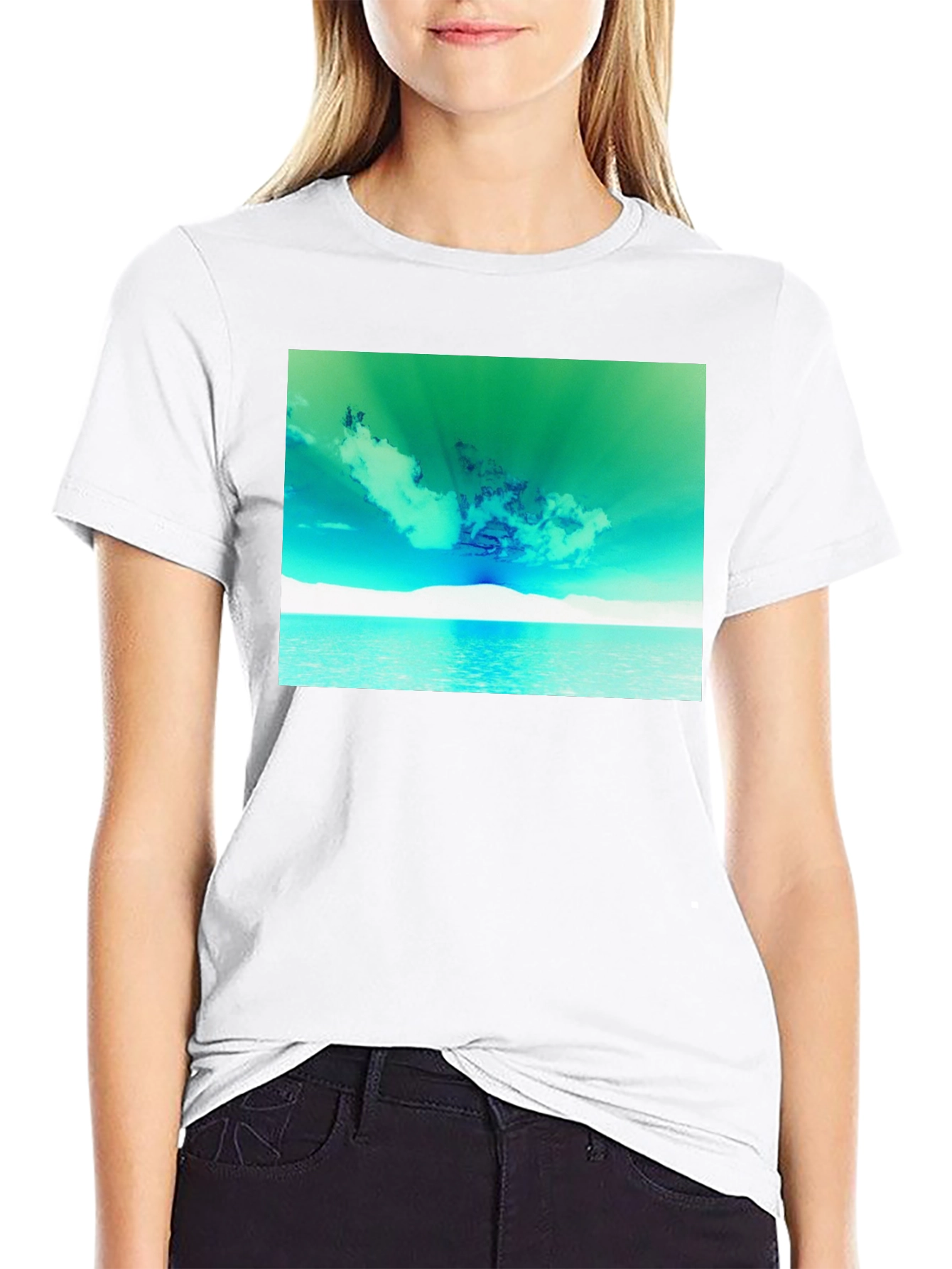 Vibrant Sky & Sea Graphic Tee - Black