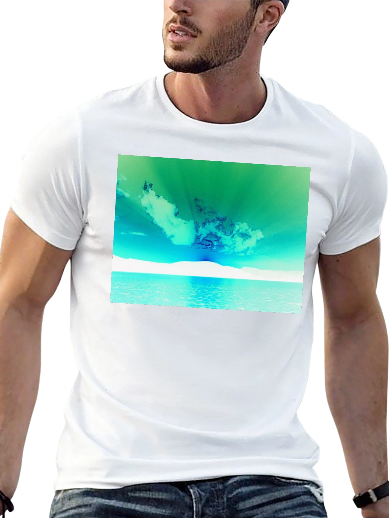 Vibrant Sky & Sea Graphic Tee - Black