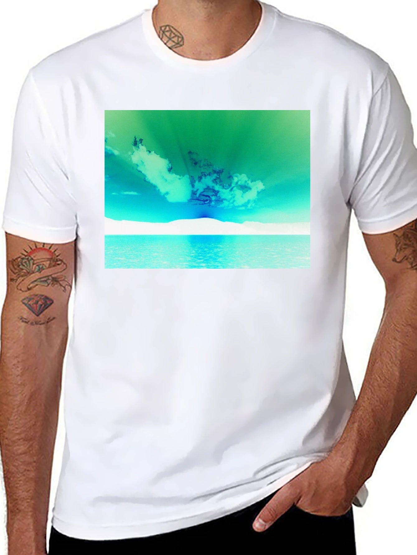 Vibrant Sky & Sea Graphic Tee - Black