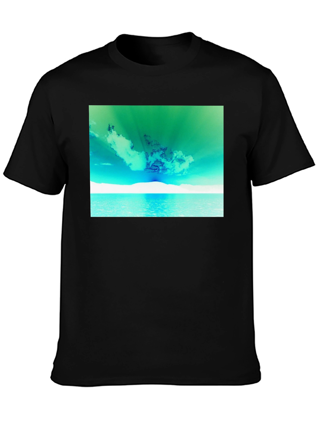 Vibrant Sky & Sea Graphic Tee - Black
