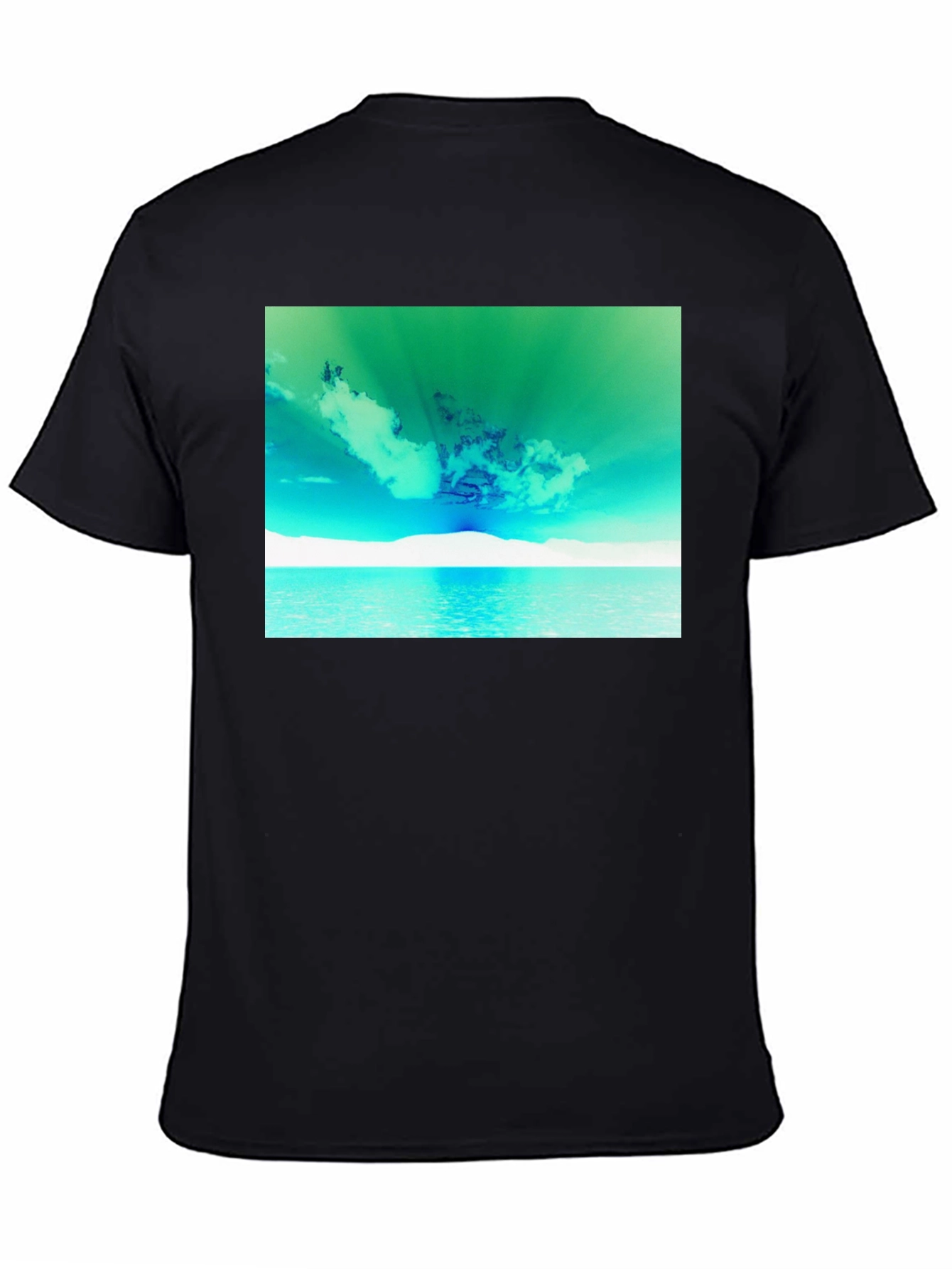 Vibrant Sky & Sea Graphic Tee - Black
