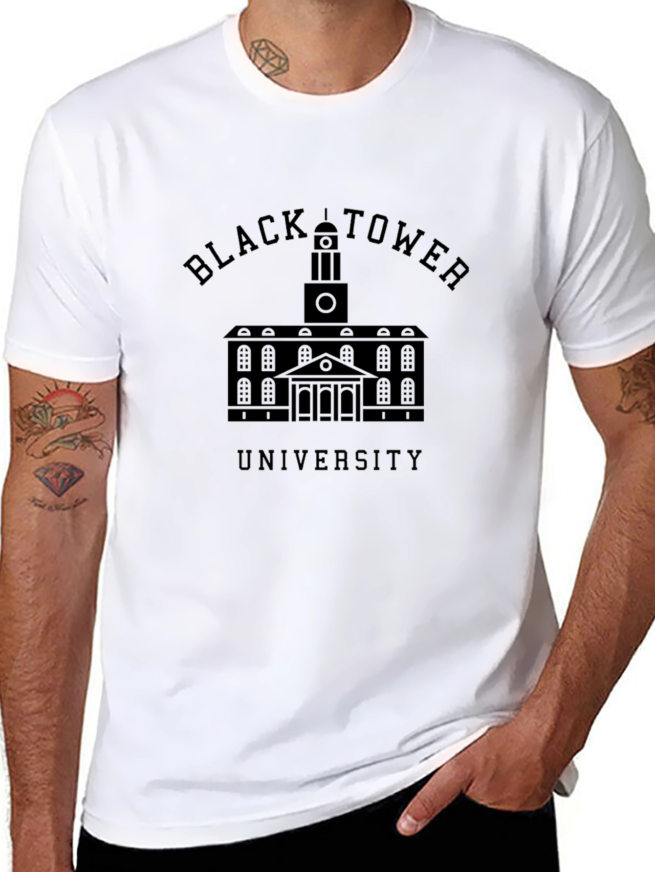 Black Tower University Graphic T-Shirt
