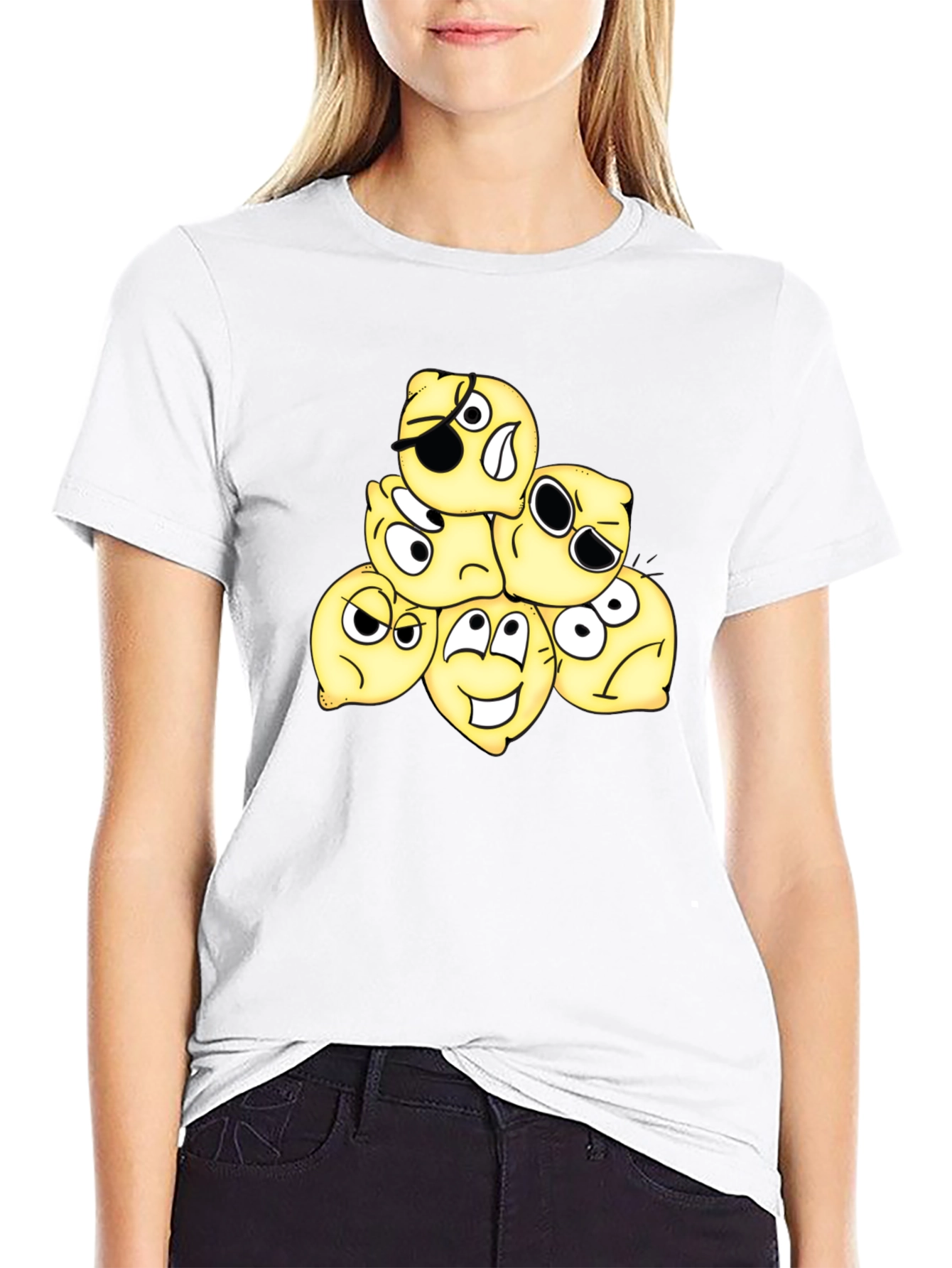Funny Emoji Black Cotton T-Shirt