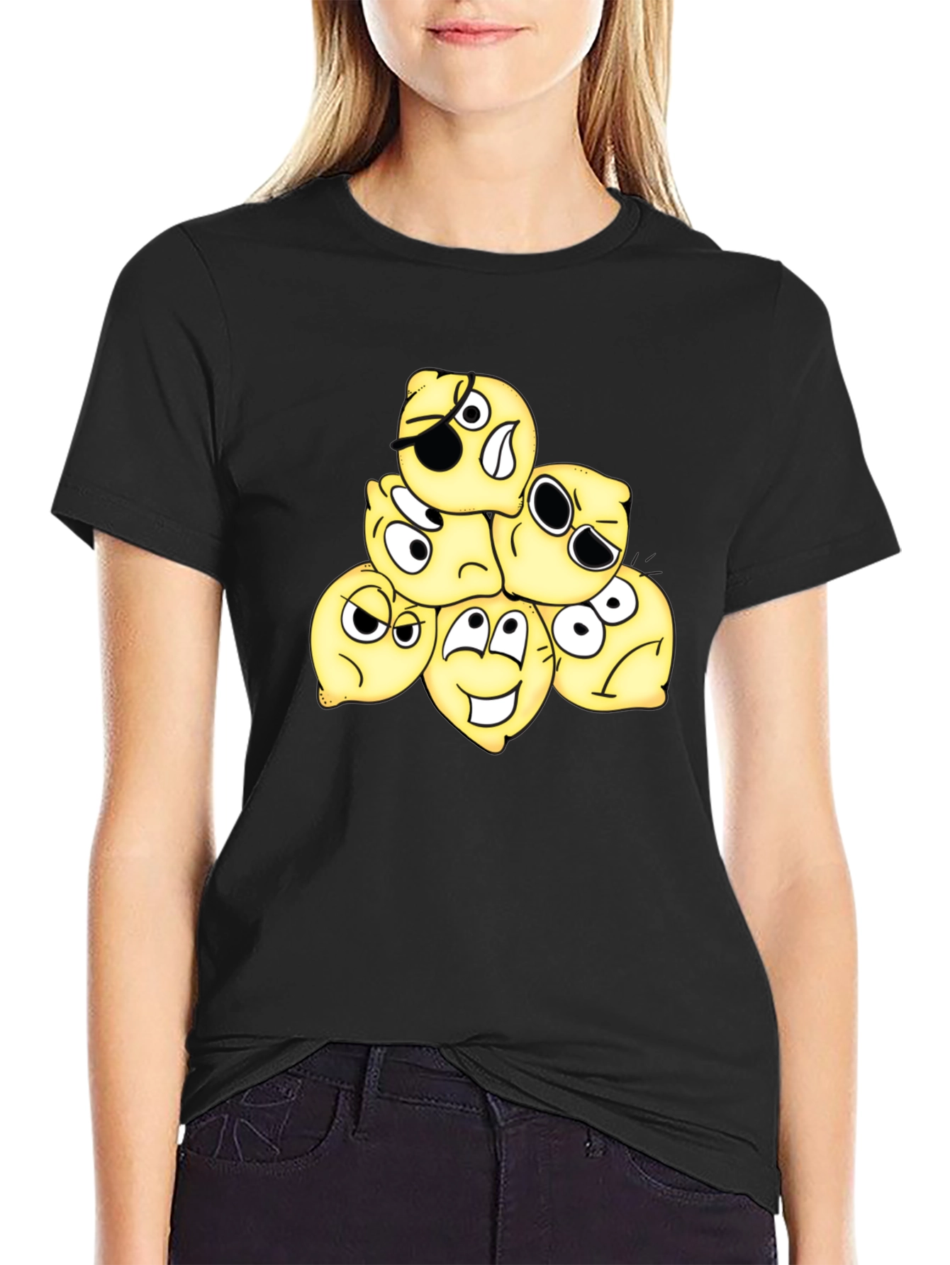 Funny Emoji Black Cotton T-Shirt