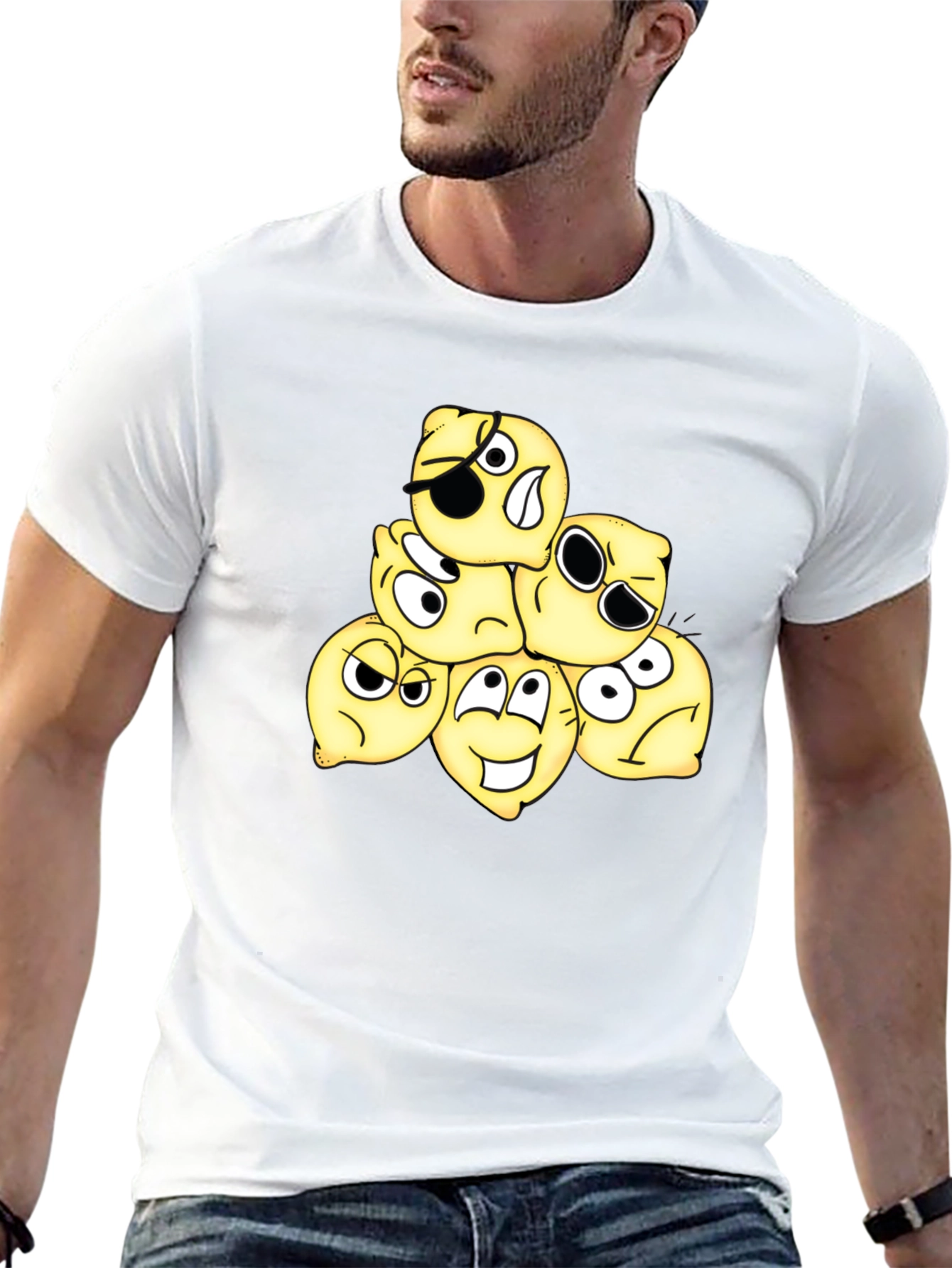 Funny Emoji Black Cotton T-Shirt