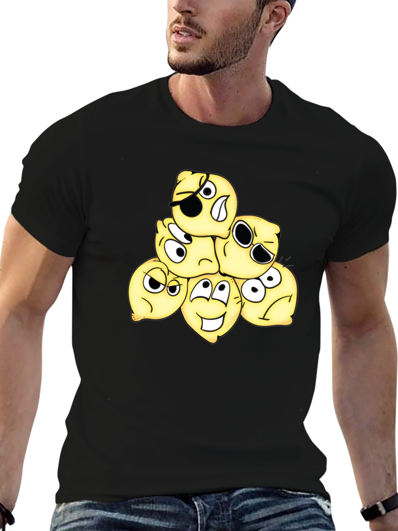 Funny Emoji Black Cotton T-Shirt