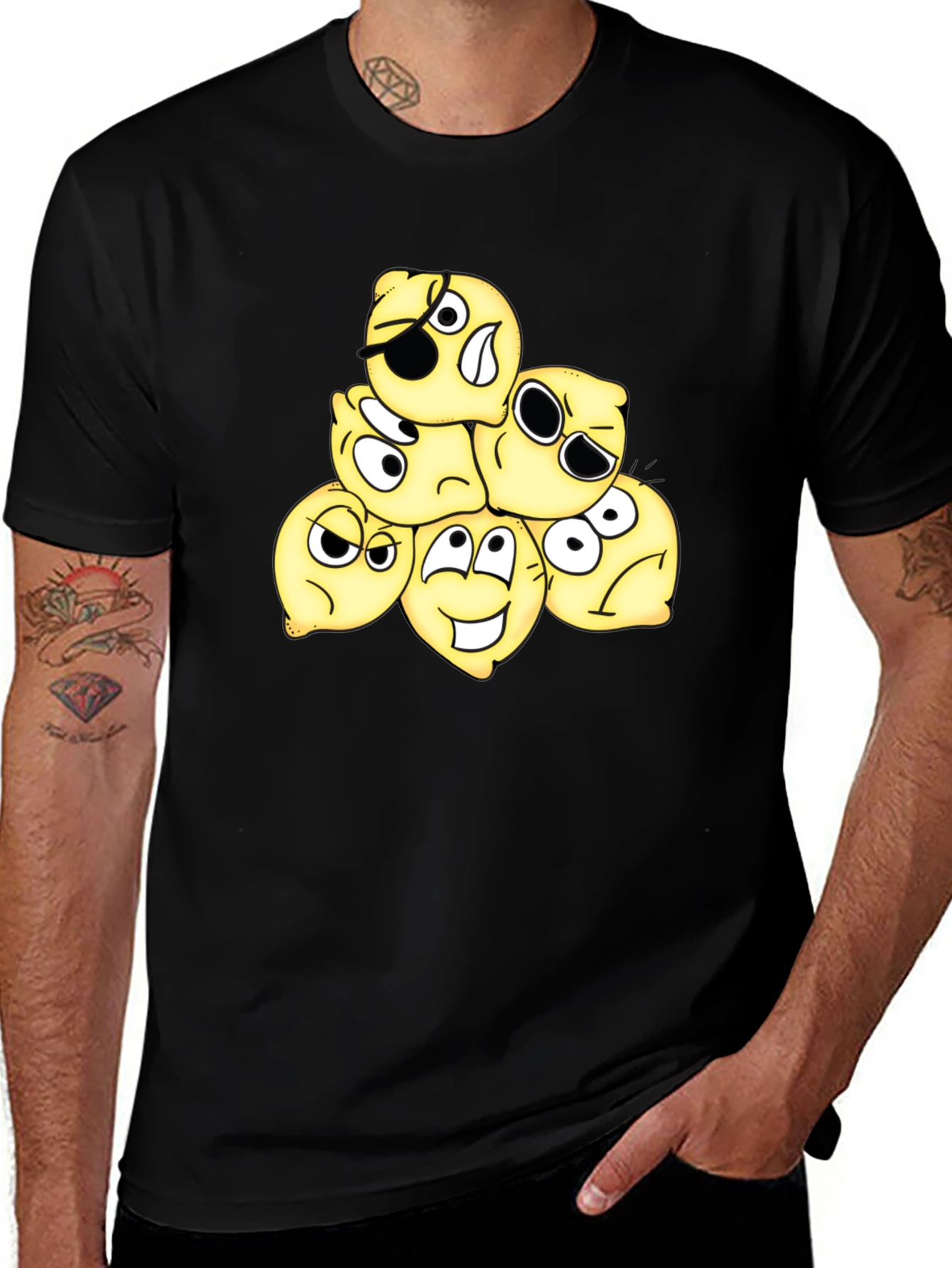 Funny Emoji Black Cotton T-Shirt