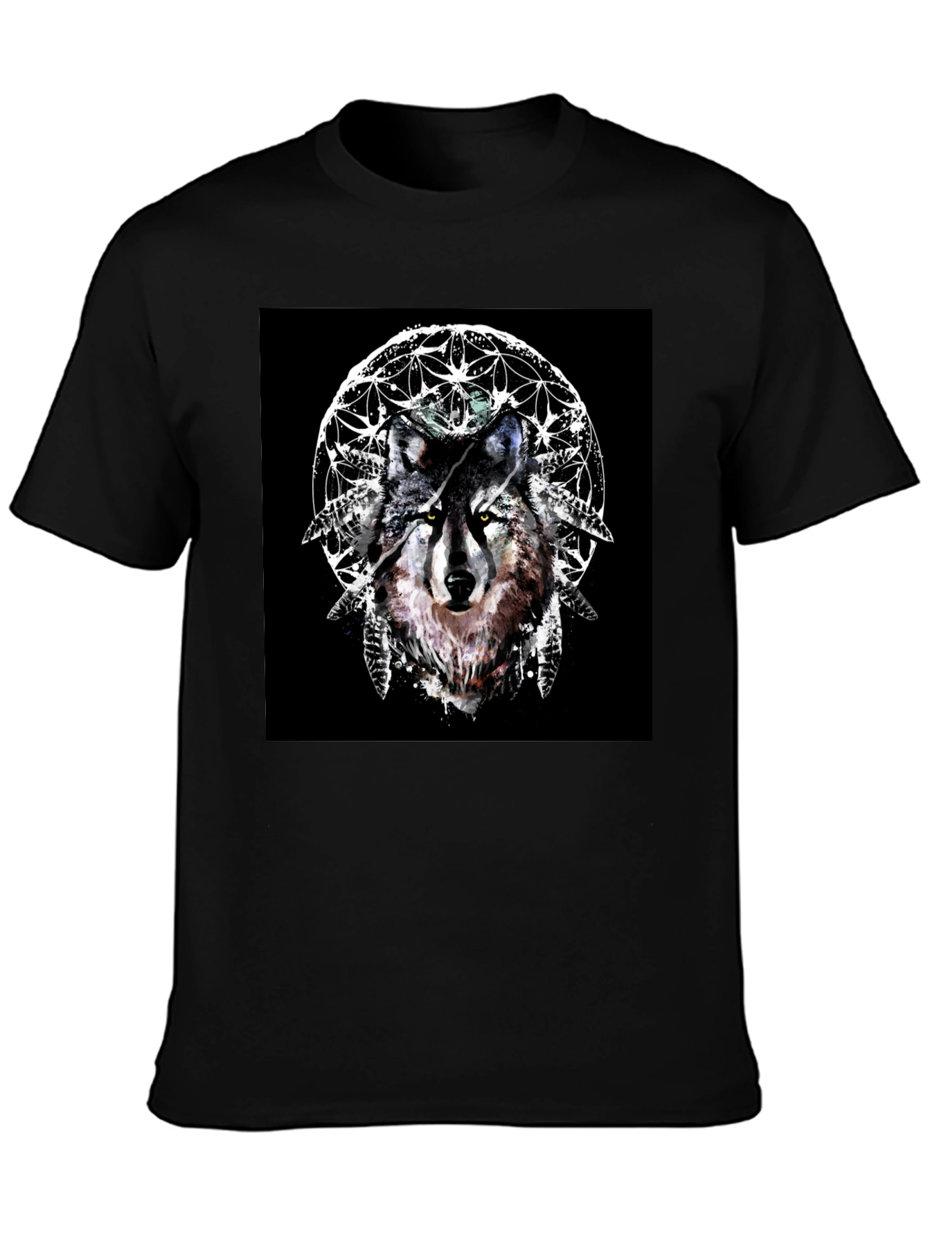 Wolf Dreamcatcher Graphic Tee - Stylish Black T-Shirt