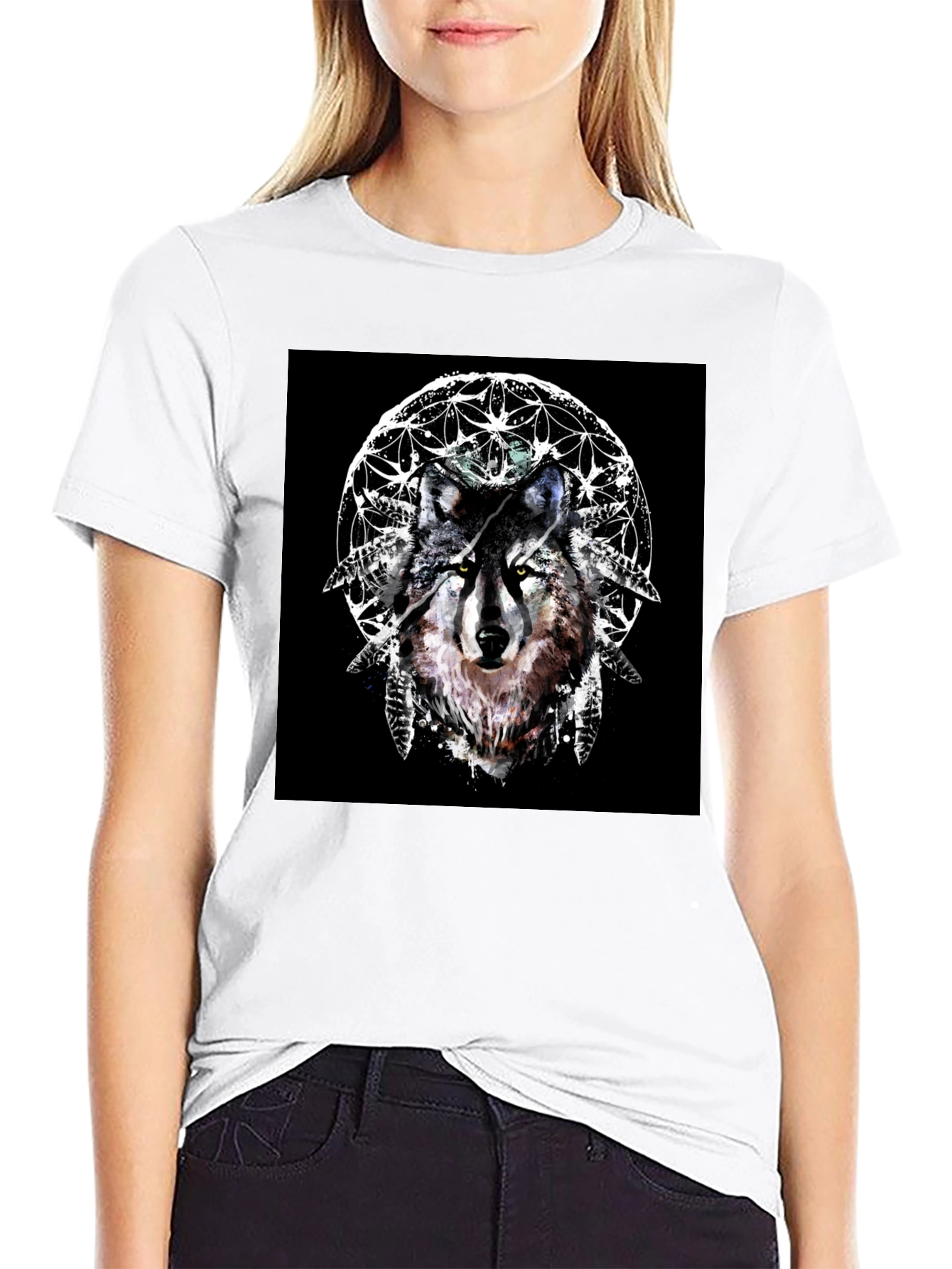 Wolf Dreamcatcher Graphic Tee - Stylish Black T-Shirt