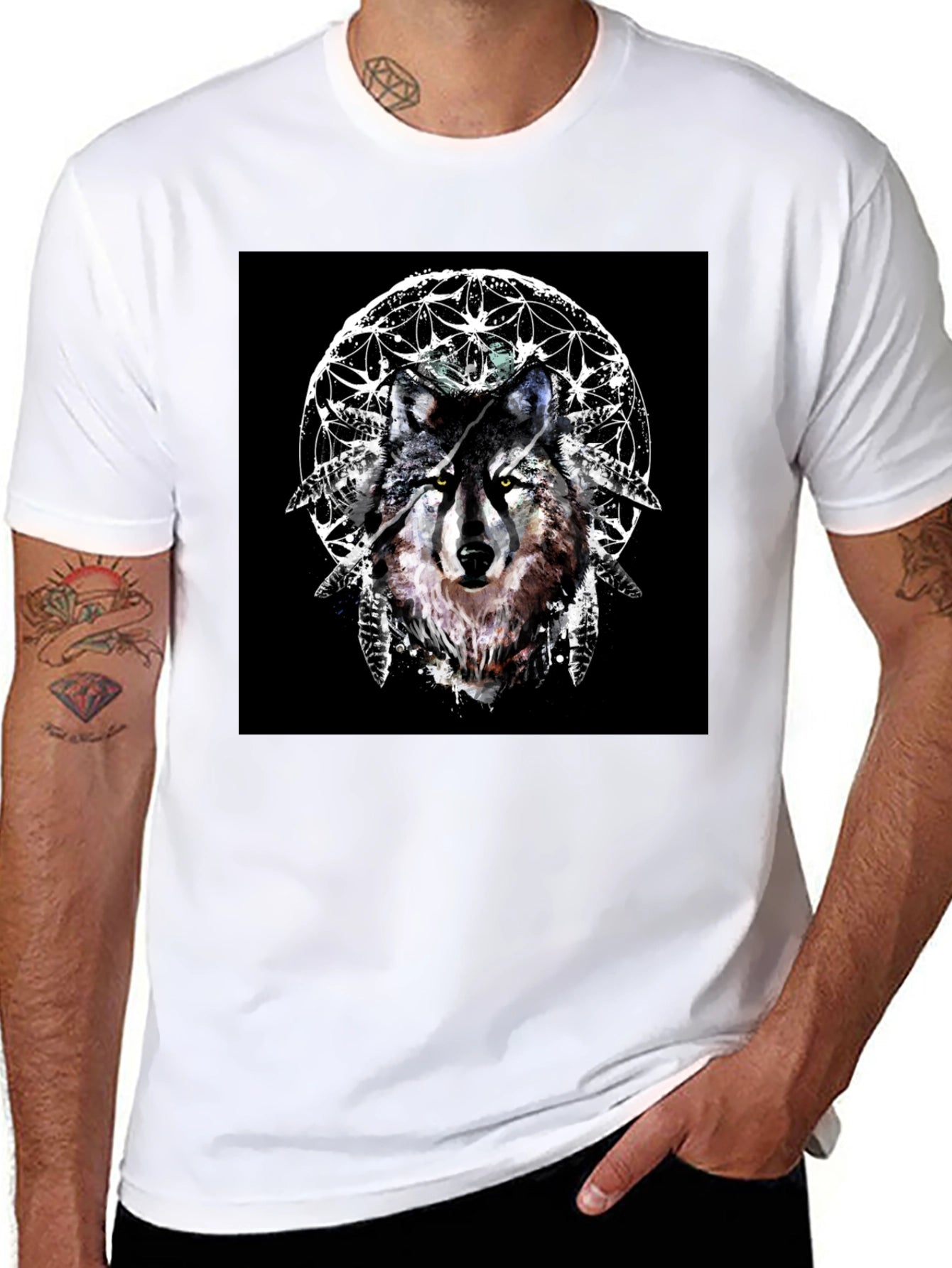 Wolf Dreamcatcher Graphic Tee - Stylish Black T-Shirt