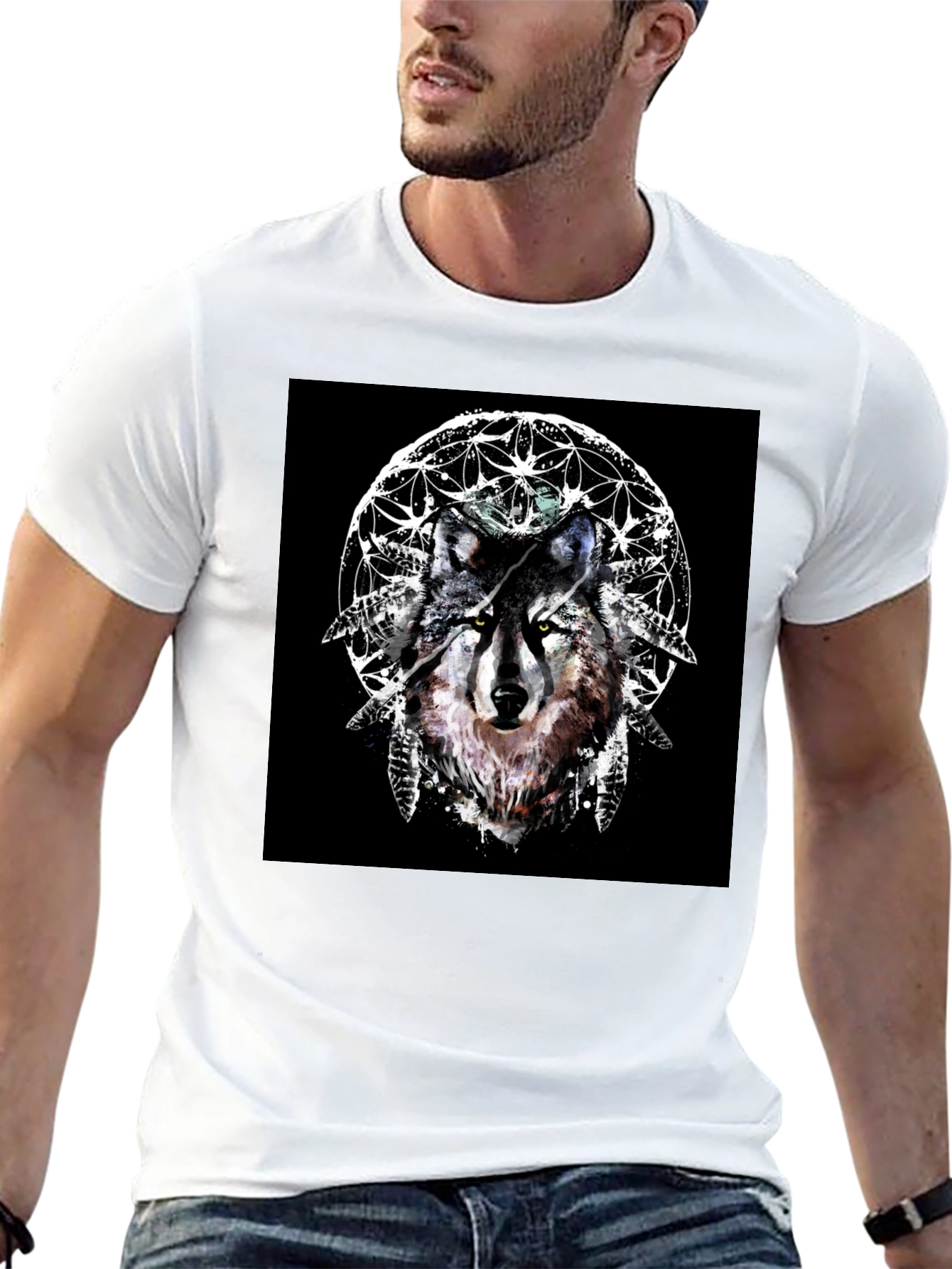 Wolf Dreamcatcher Graphic Tee - Stylish Black T-Shirt