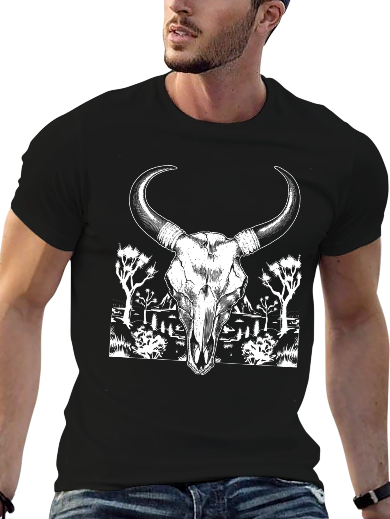 Skull & Desert Graphic Tee - Black