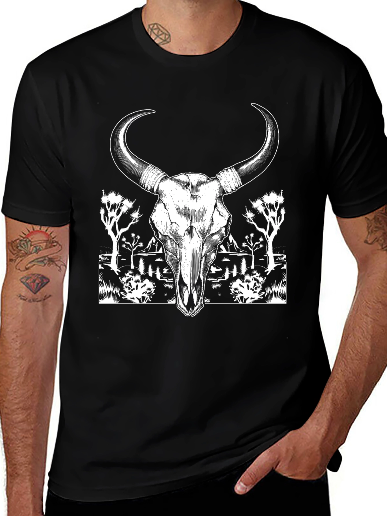 Skull & Desert Graphic Tee - Black