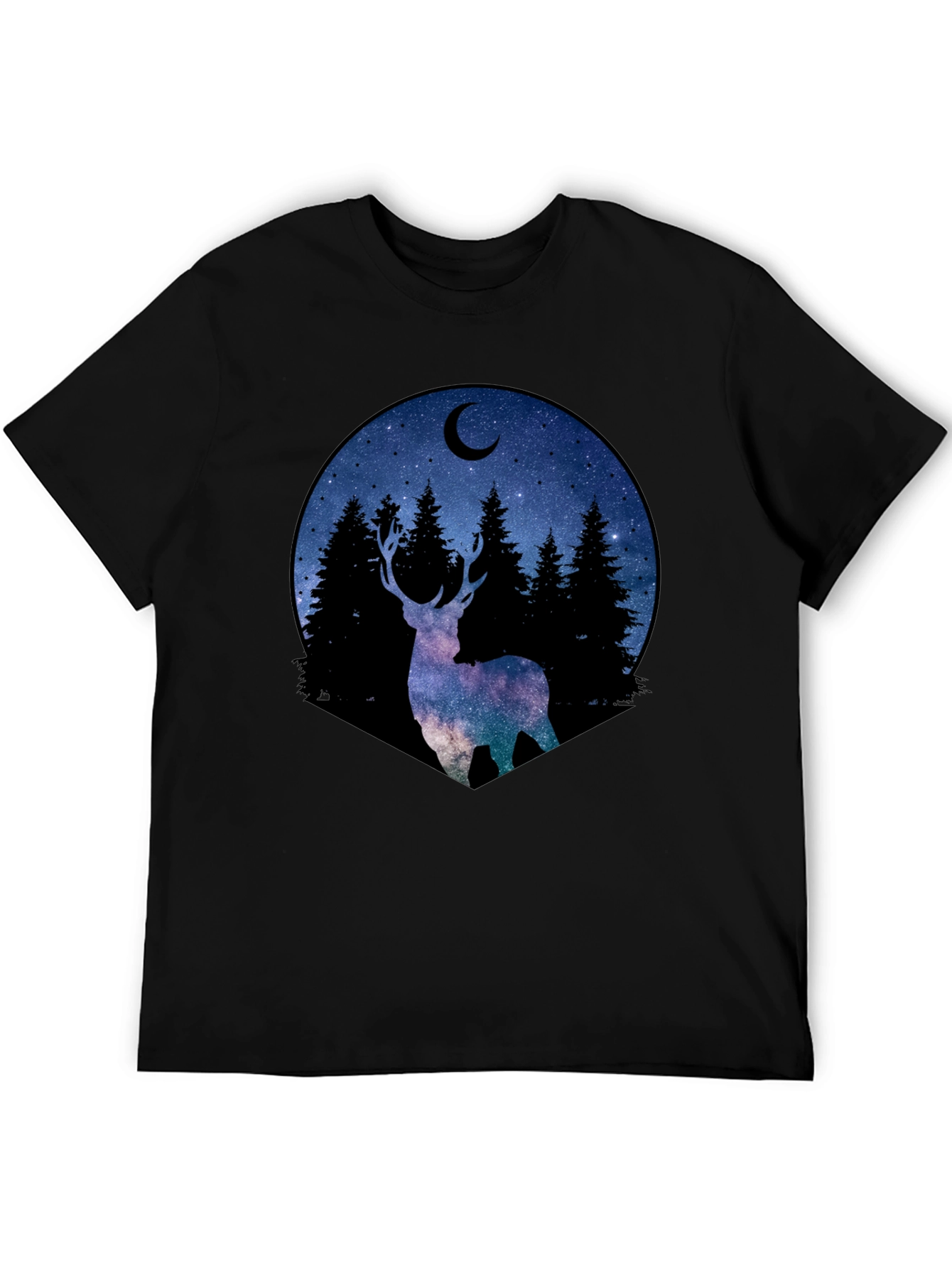 Celestial Deer Graphic Tee - Black Cotton Blend