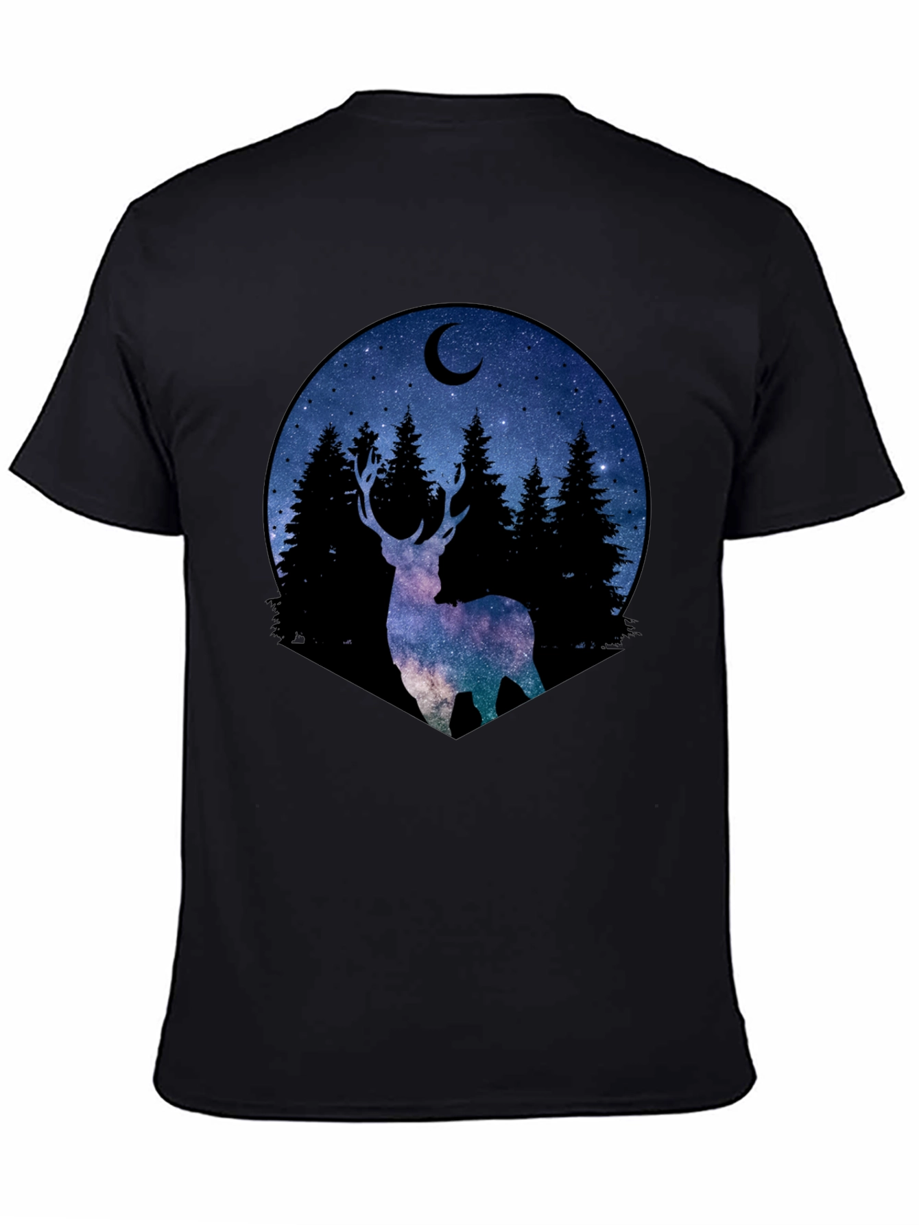 Celestial Deer Graphic Tee - Black Cotton Blend
