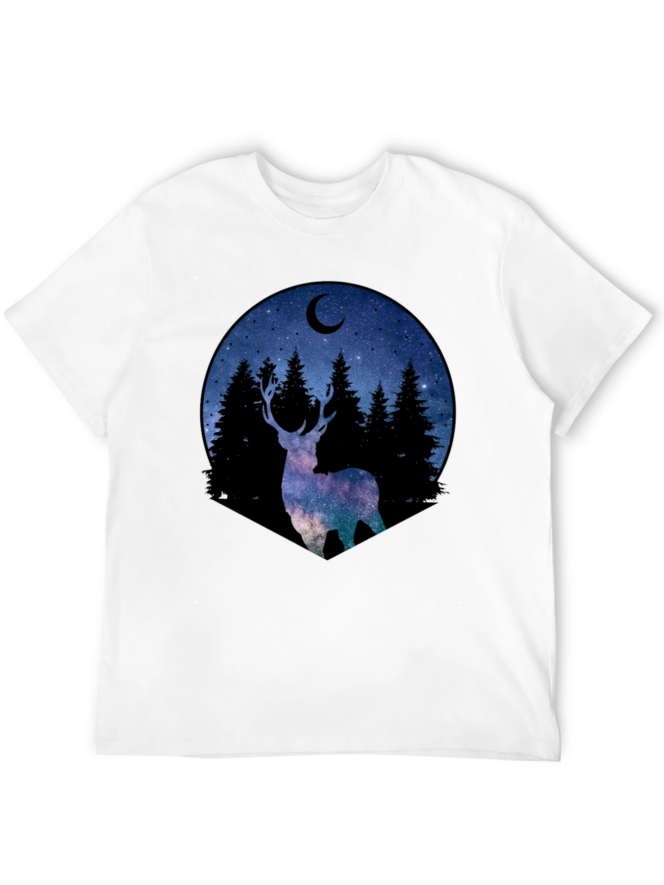 Celestial Deer Graphic Tee - Black Cotton Blend