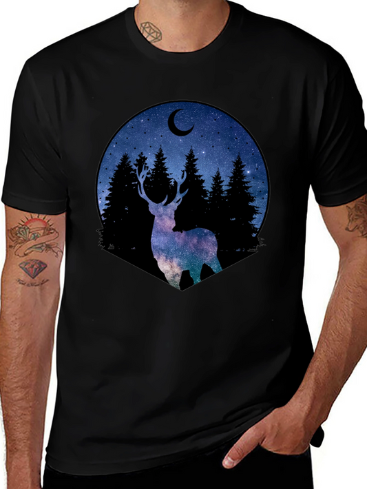 Celestial Deer Graphic Tee - Black Cotton Blend
