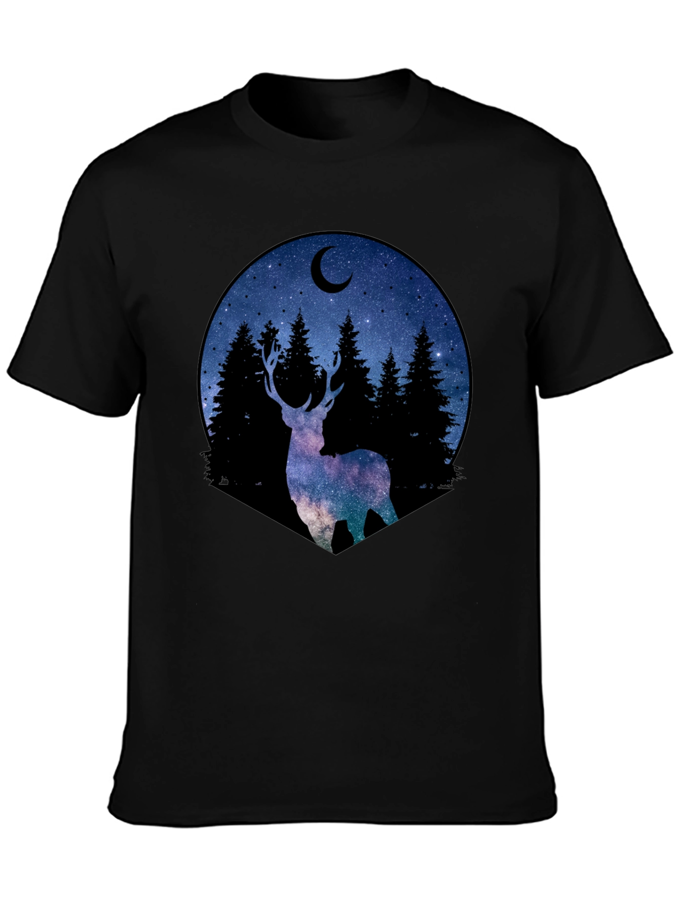 Celestial Deer Graphic Tee - Black Cotton Blend