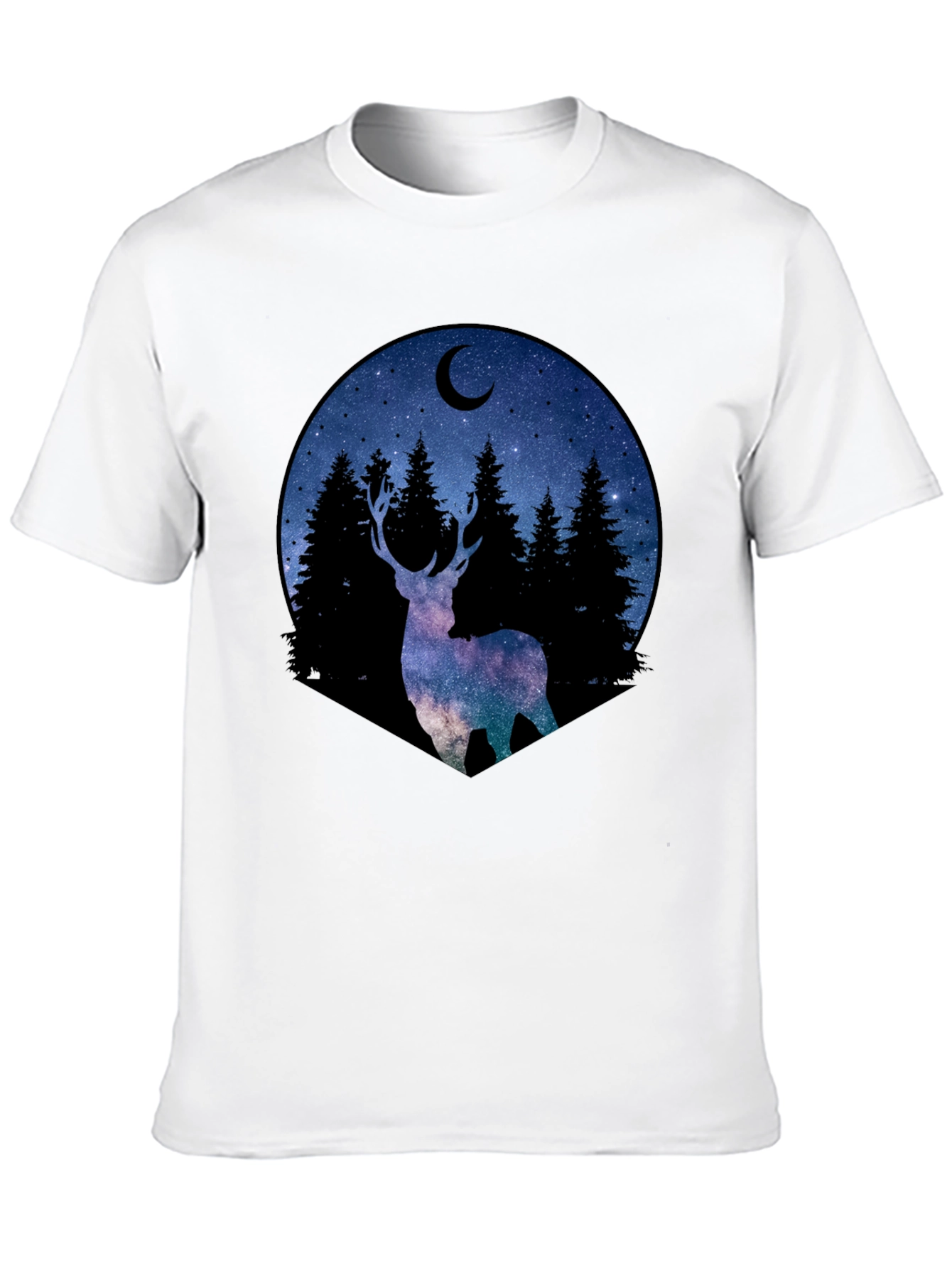 Celestial Deer Graphic Tee - Black Cotton Blend