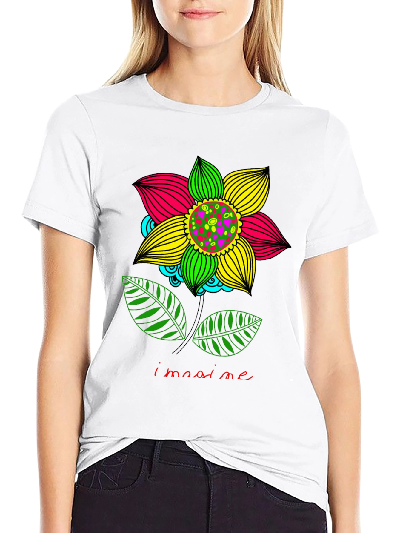 Imagine Flower Graphic Print Black T-Shirt