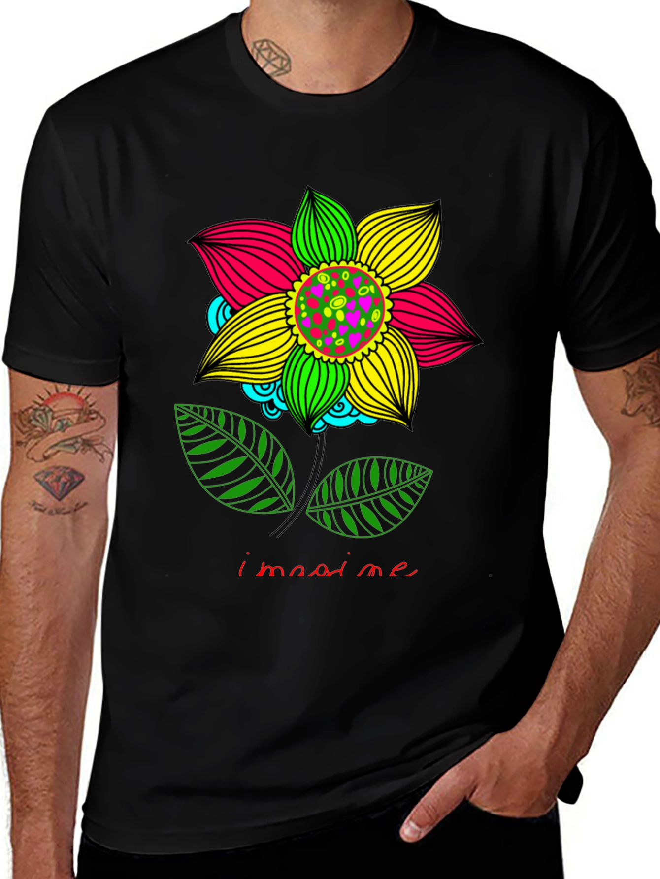 Imagine Flower Graphic Print Black T-Shirt