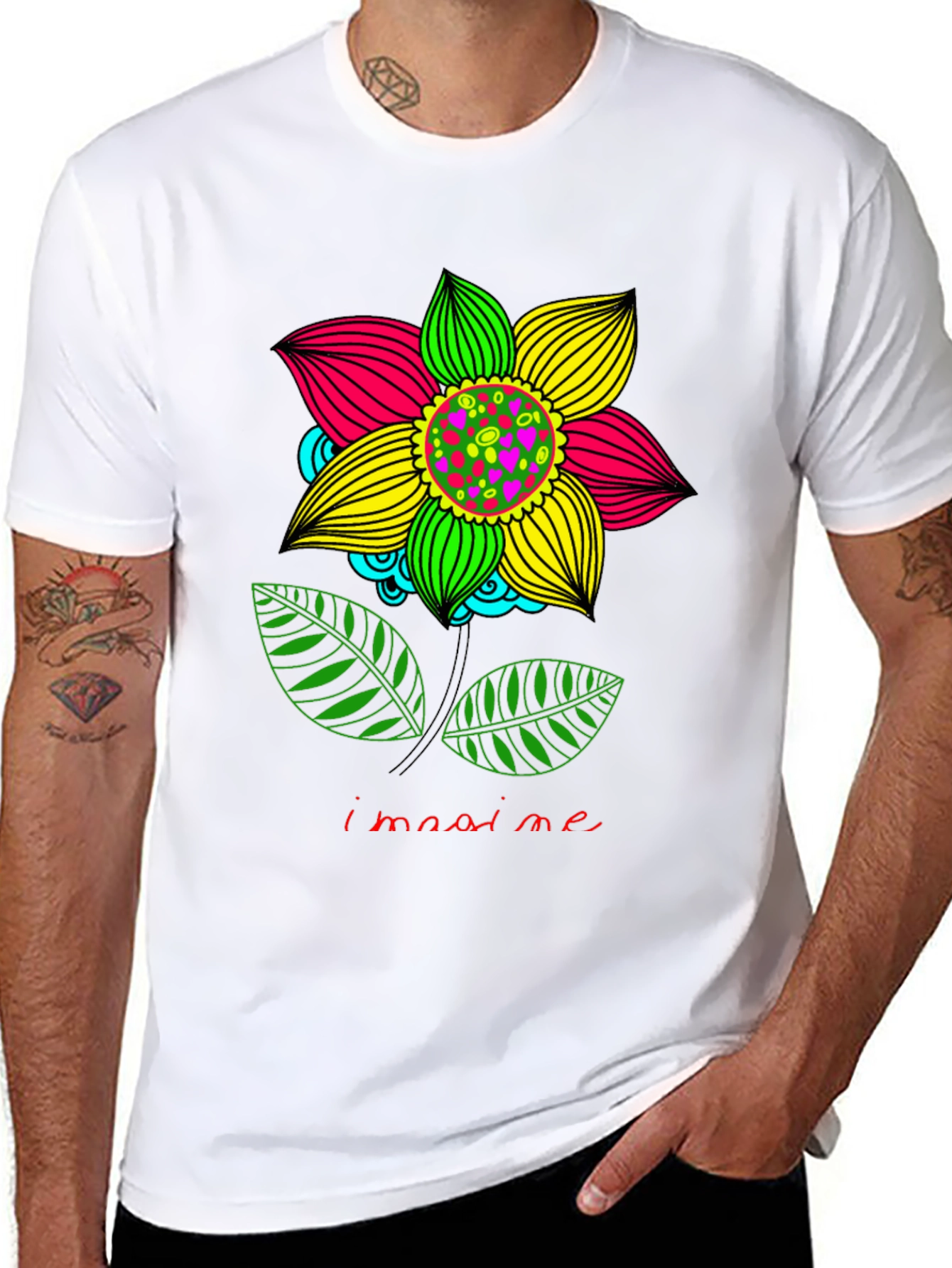 Imagine Flower Graphic Print Black T-Shirt