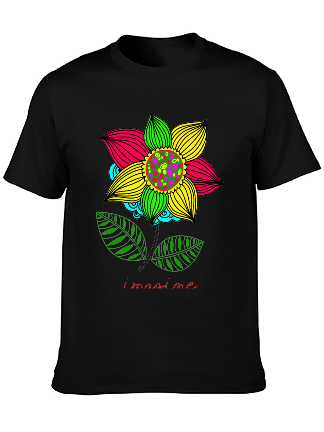 Imagine Flower Graphic Print Black T-Shirt