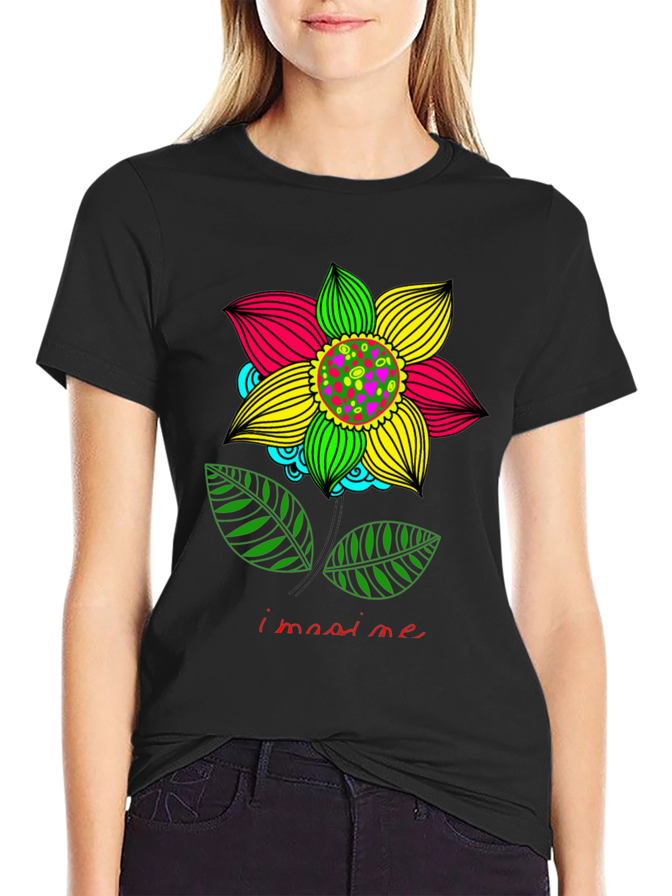 Imagine Flower Graphic Print Black T-Shirt
