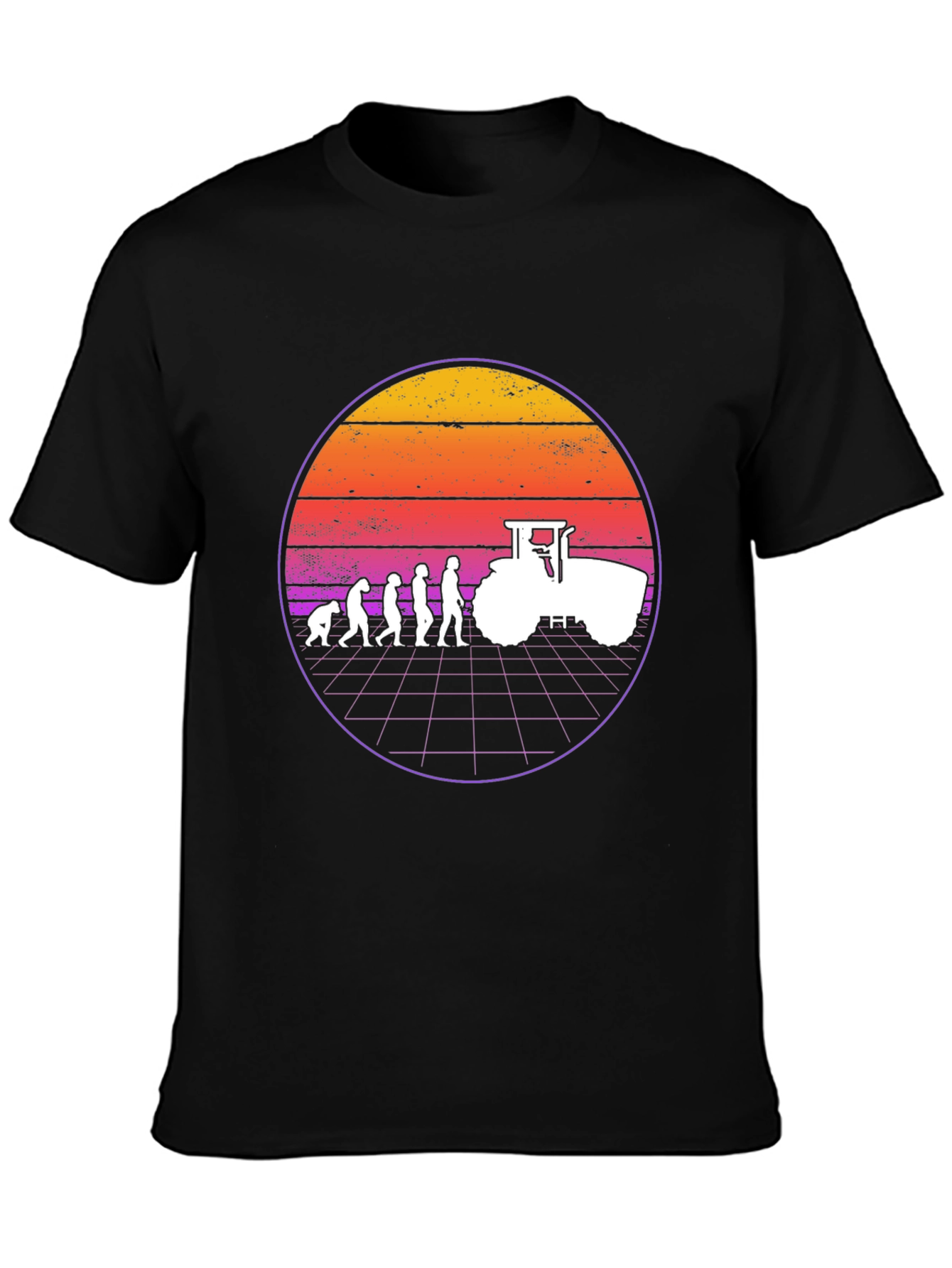 Farming Evolution T-Shirt - Retro Sunset Tractor Tee