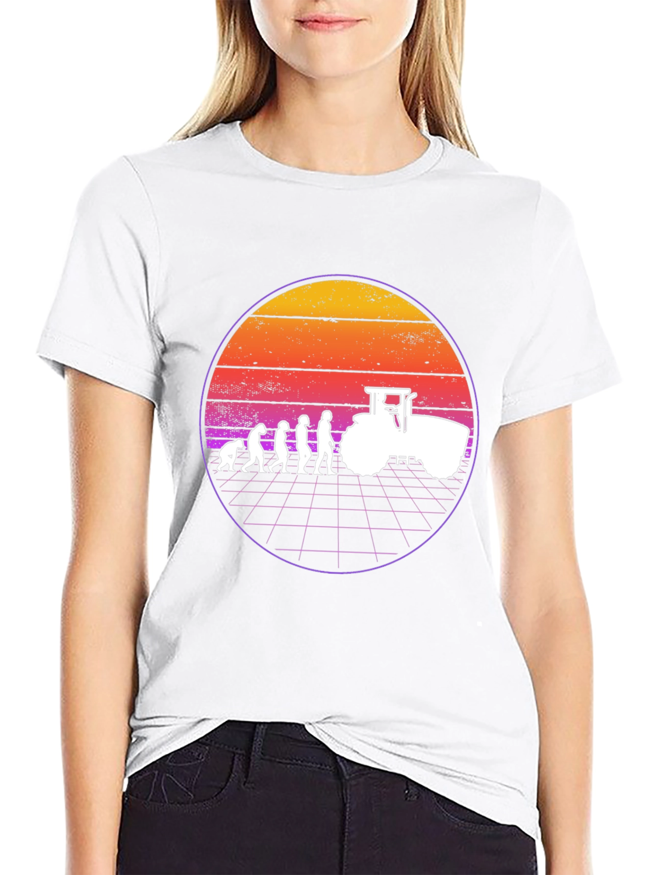 Farming Evolution T-Shirt - Retro Sunset Tractor Tee