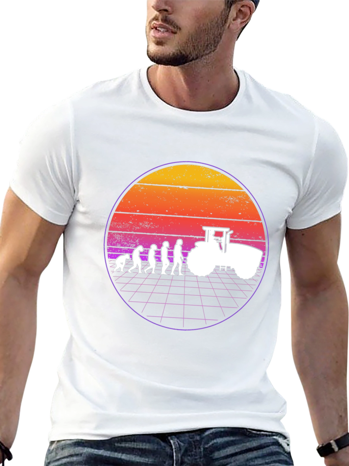 Farming Evolution T-Shirt - Retro Sunset Tractor Tee