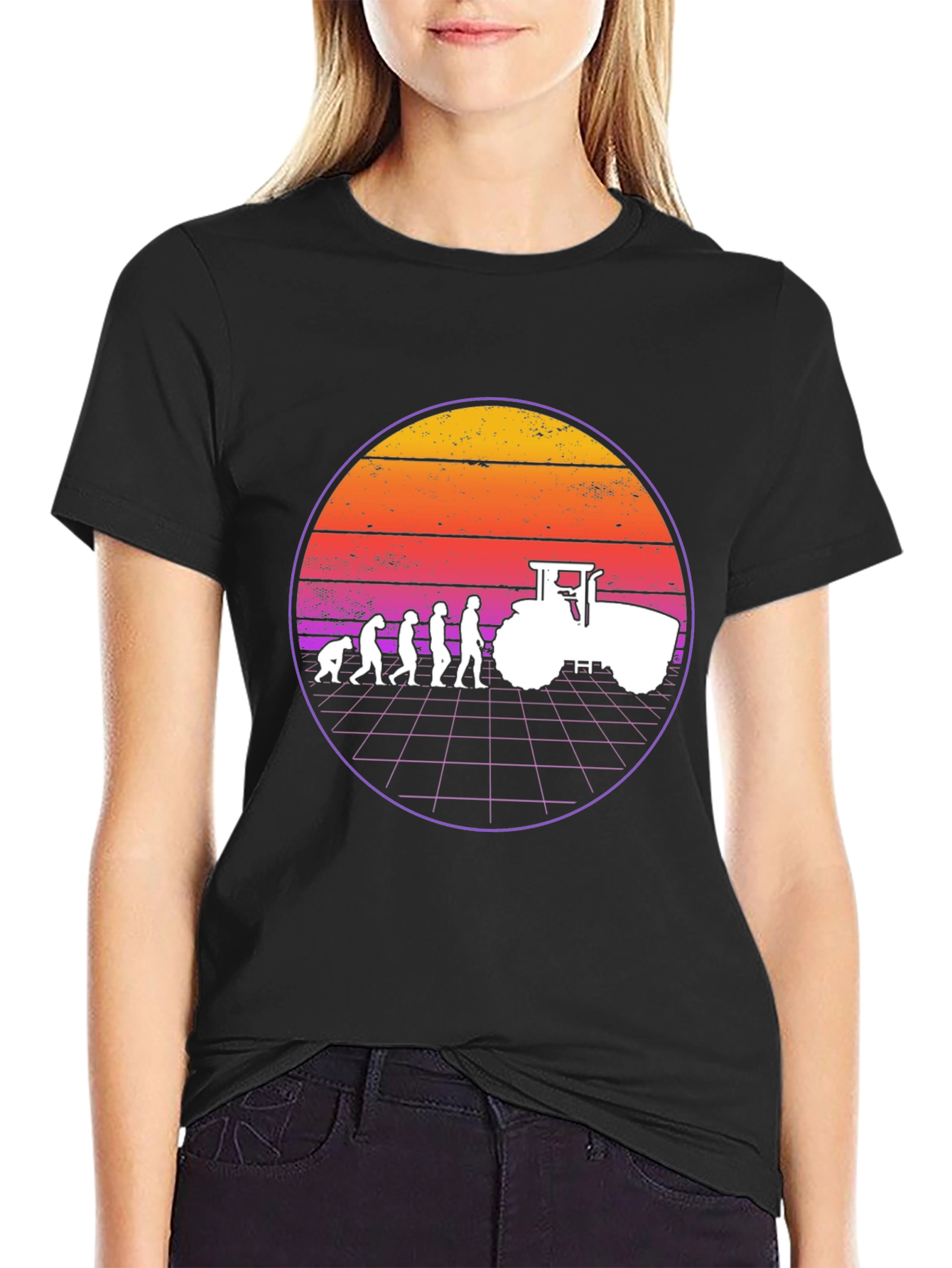 Farming Evolution T-Shirt - Retro Sunset Tractor Tee