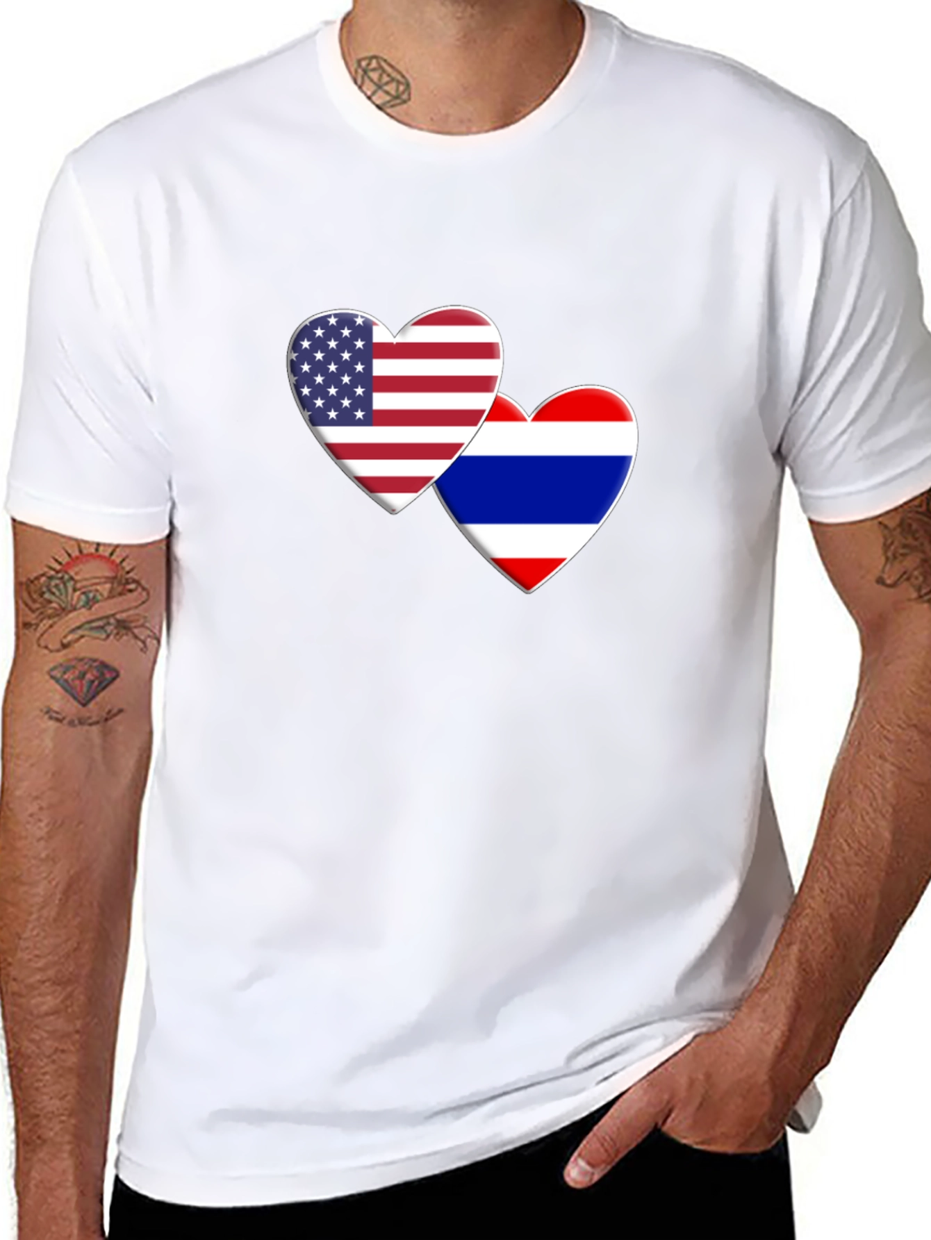 USA & Thailand Flag Heart T-Shirt