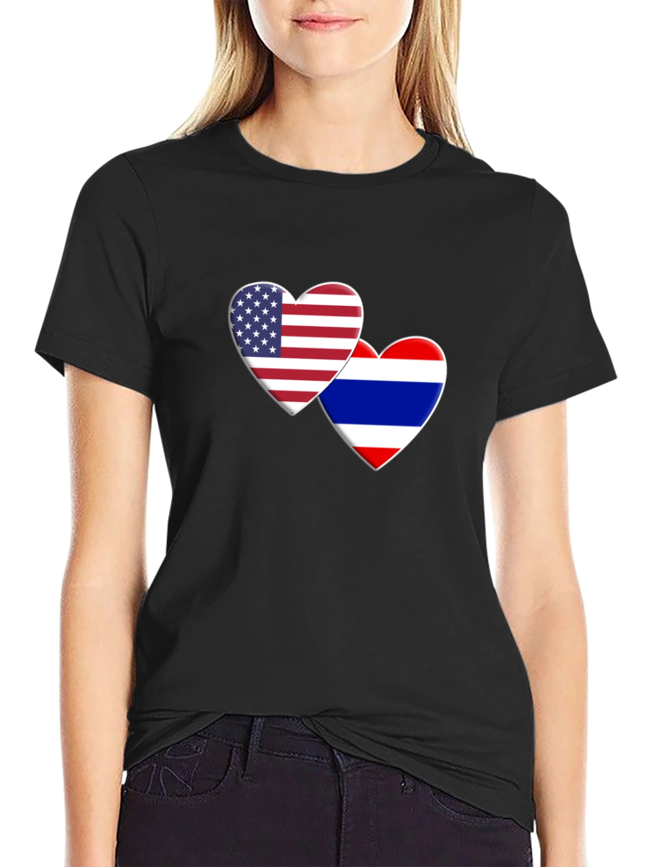 USA & Thailand Flag Heart T-Shirt