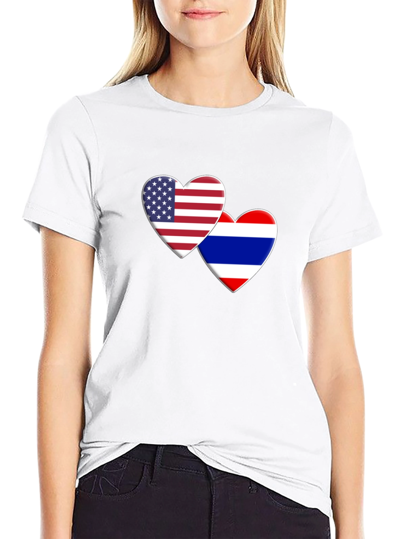 USA & Thailand Flag Heart T-Shirt