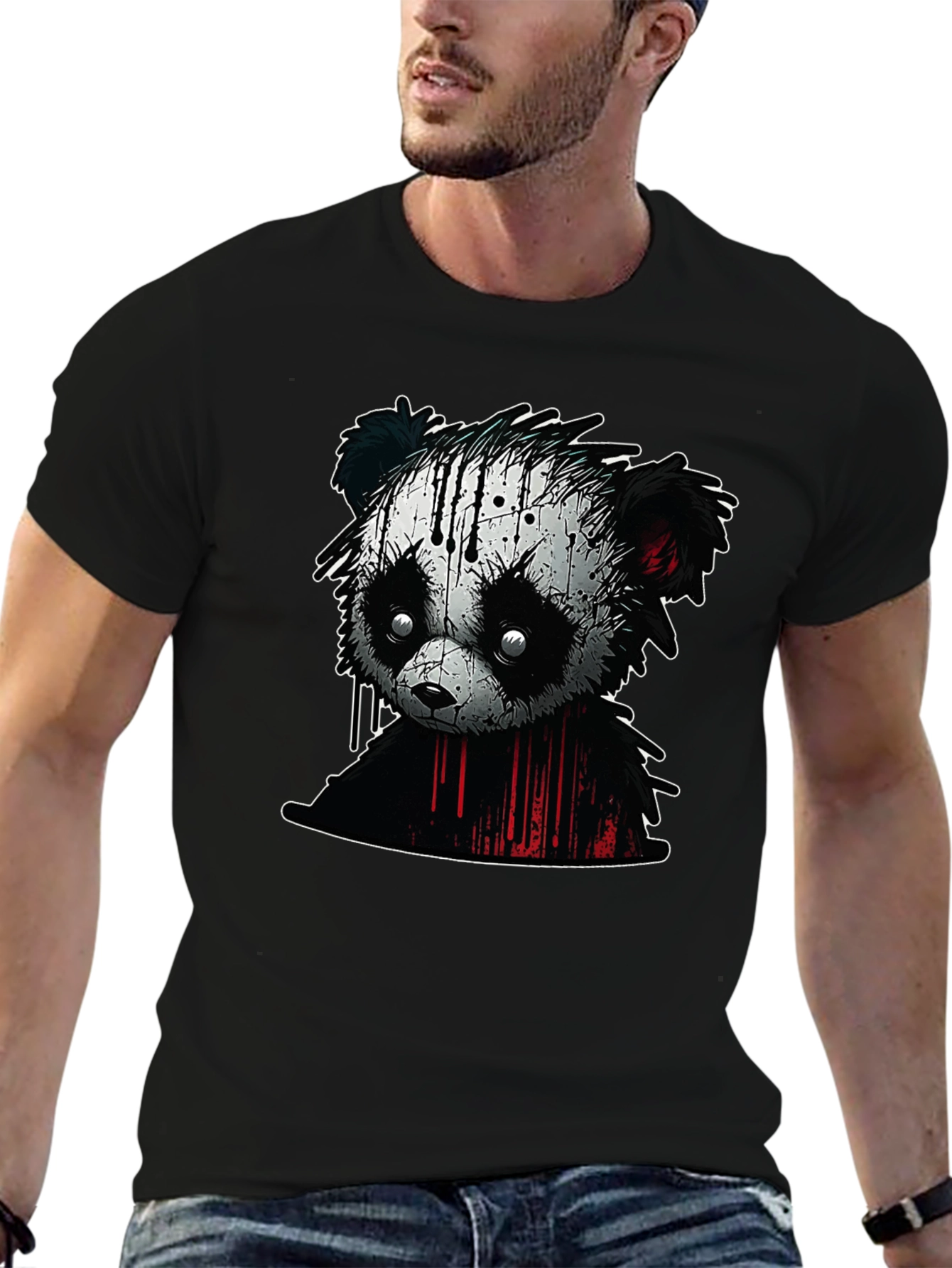 Edgy Panda Graphic Tee - Black Cotton Blend