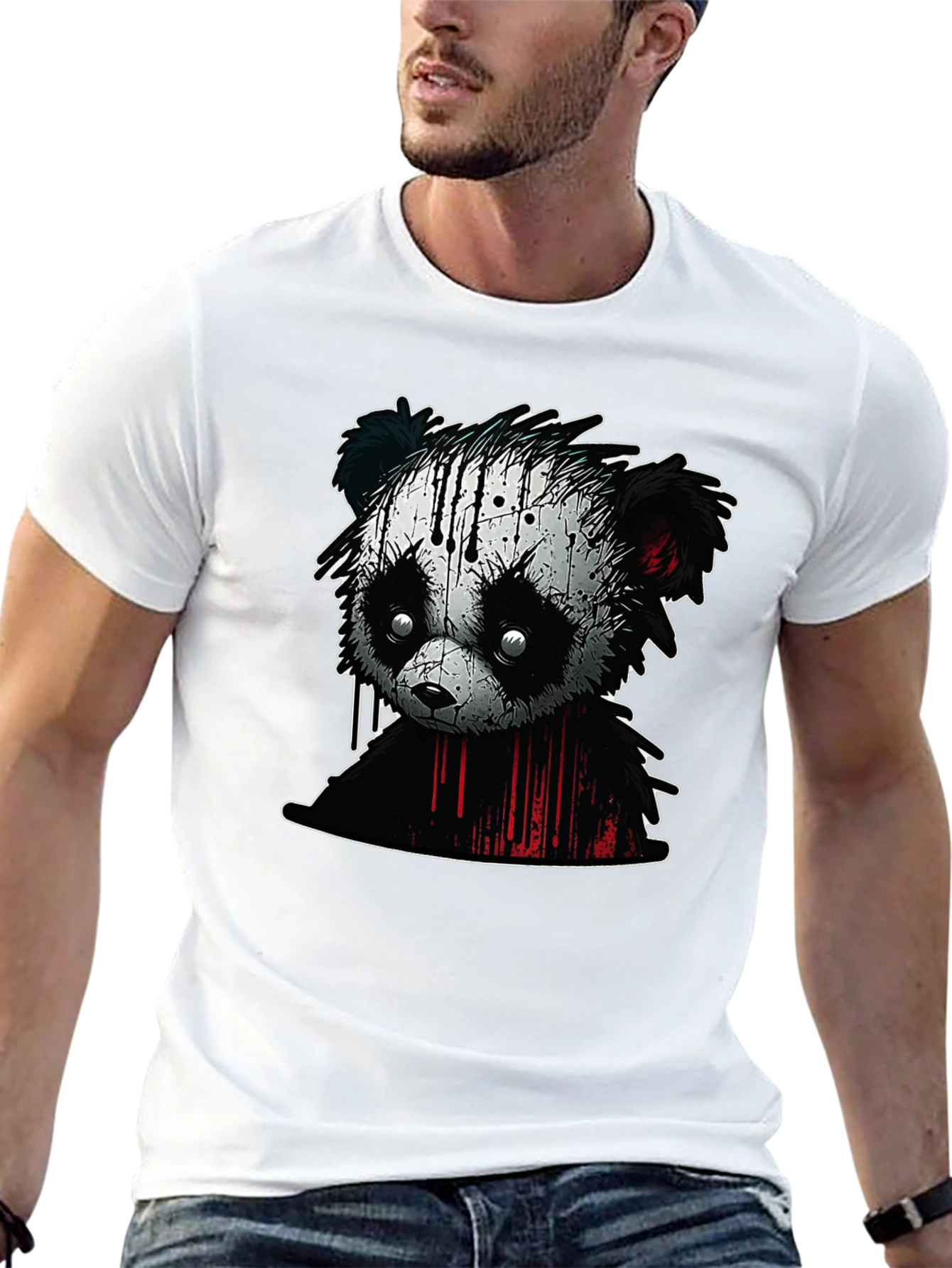 Edgy Panda Graphic Tee - Black Cotton Blend