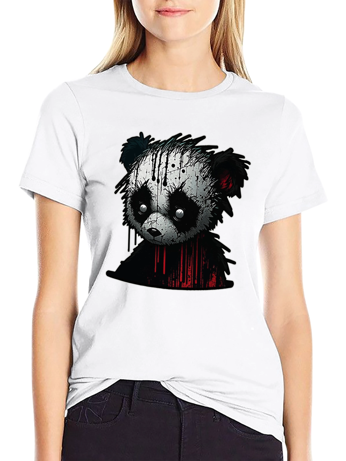 Edgy Panda Graphic Tee - Black Cotton Blend